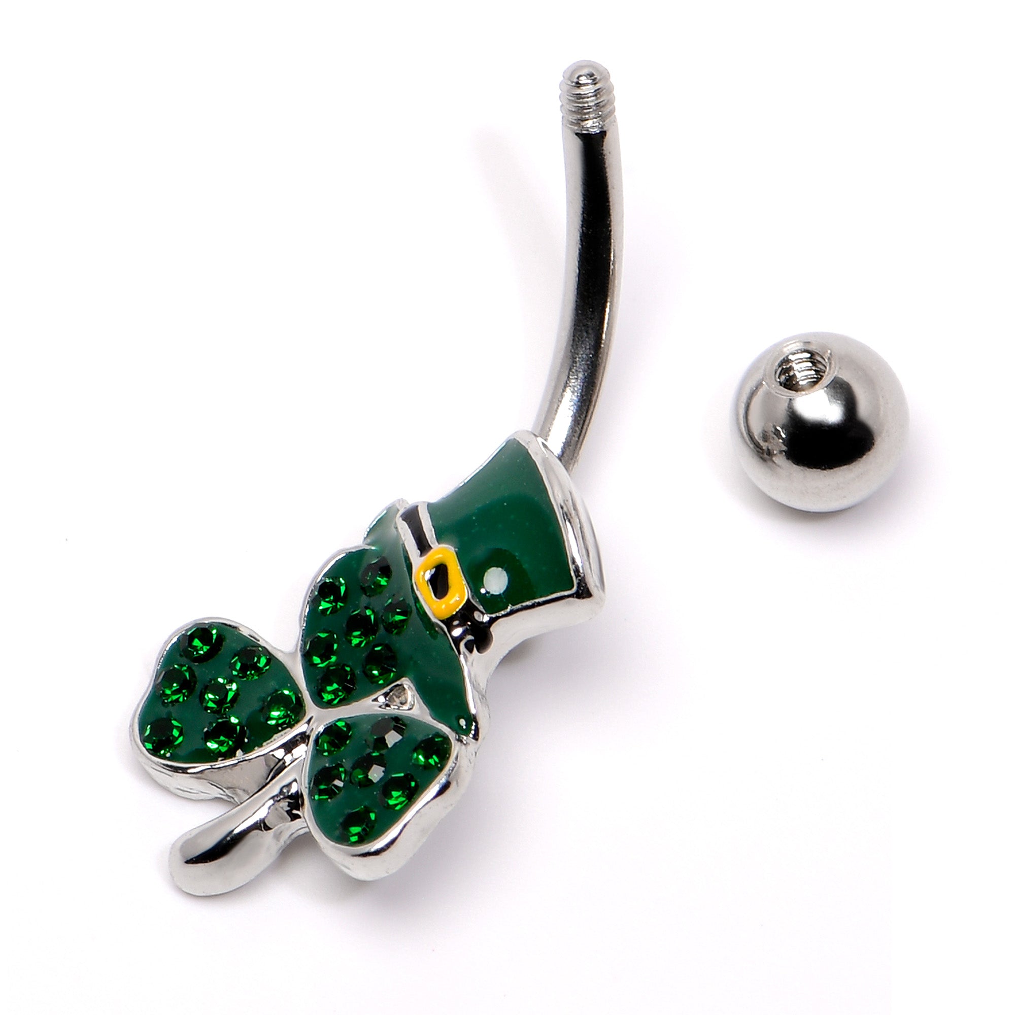 Green Gem Top Hat Shamrock St Patricks Belly Ring