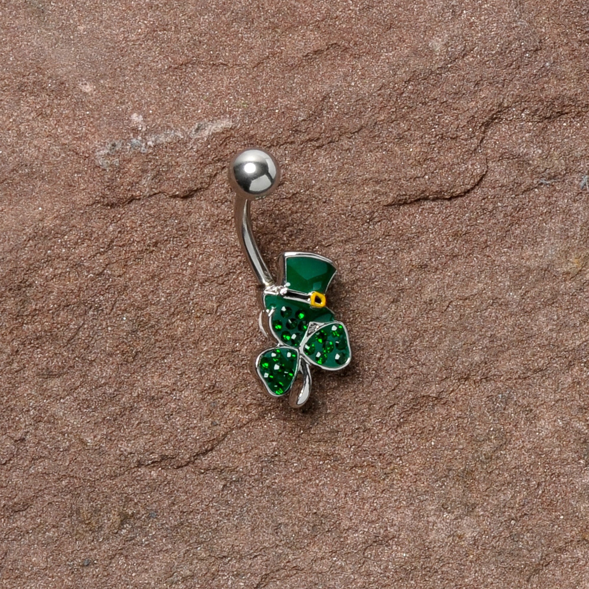 Green Gem Top Hat Shamrock St Patricks Belly Ring