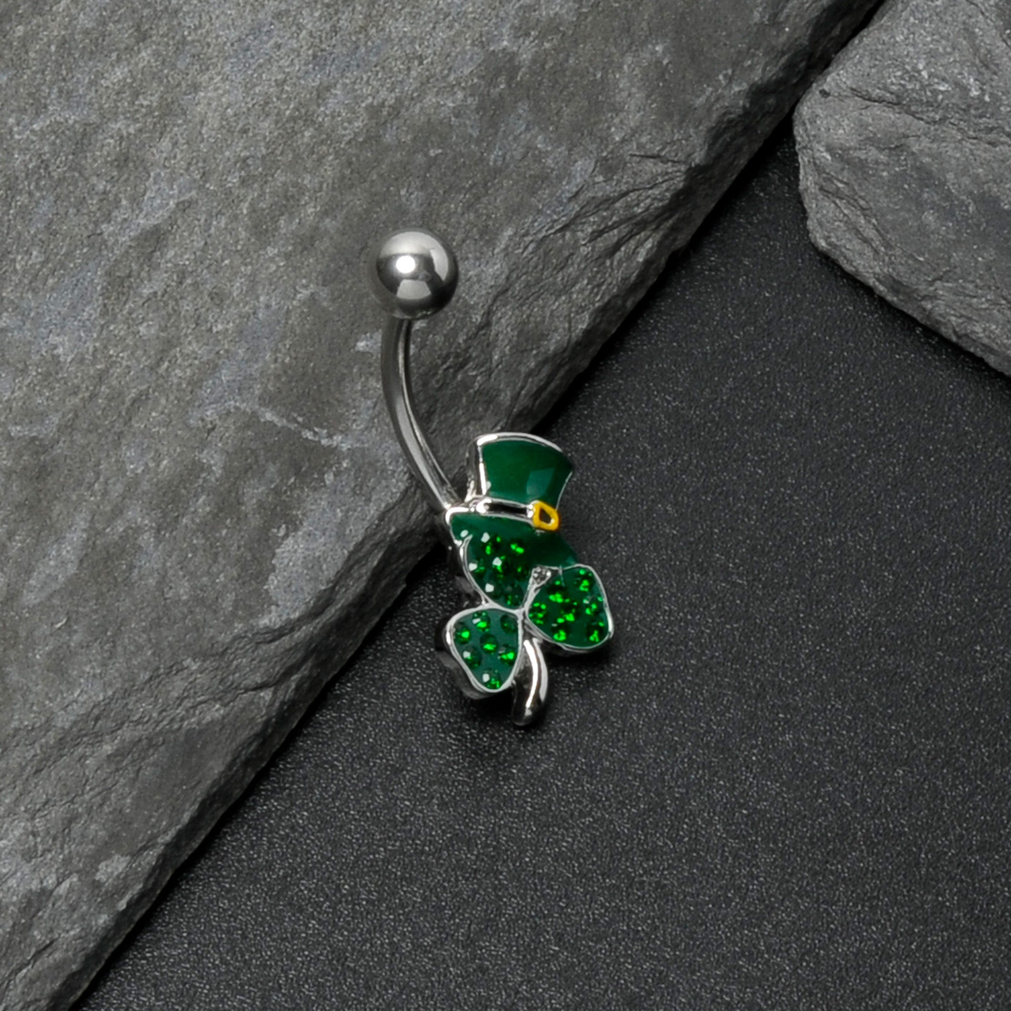 Green Gem Top Hat Shamrock St Patricks Belly Ring