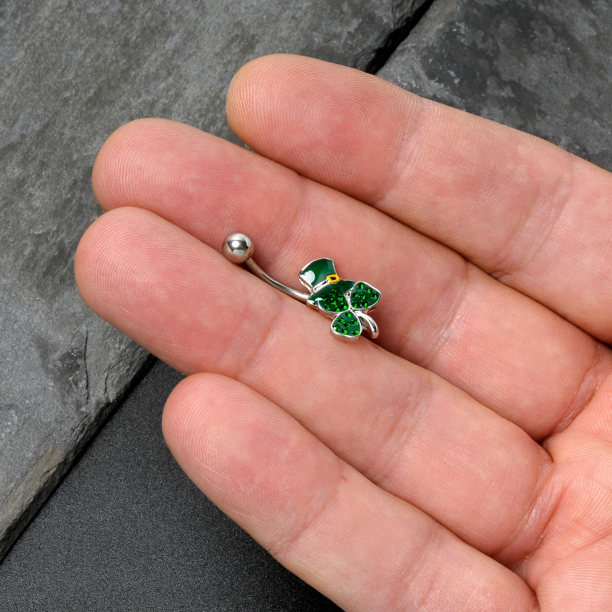 Green Gem Top Hat Shamrock St Patricks Belly Ring