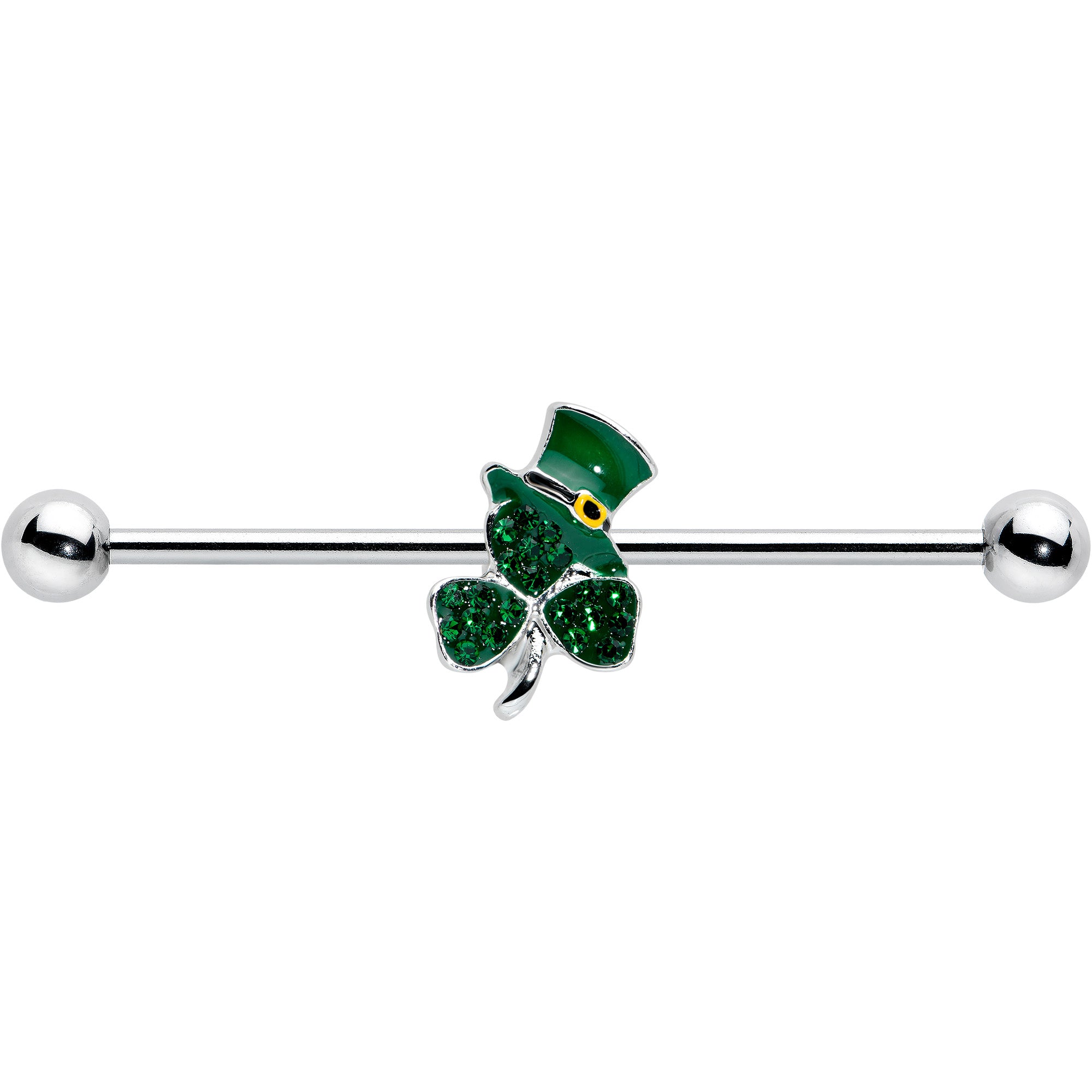 14 Gauge Green Gem Top Hat Shamrock St Patricks Industrial Barbell 38mm