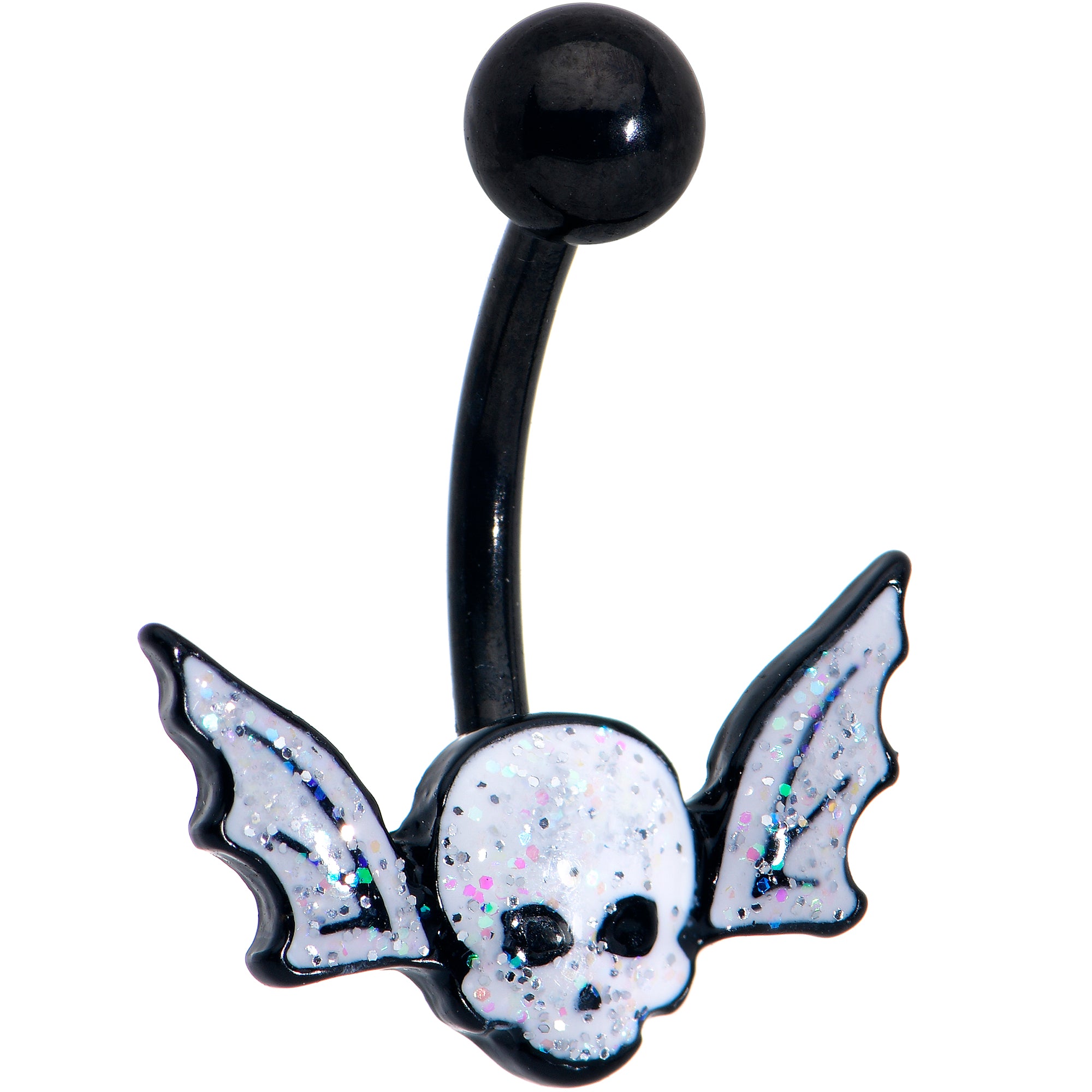 Black Winged Skull Glitter Belly Ring