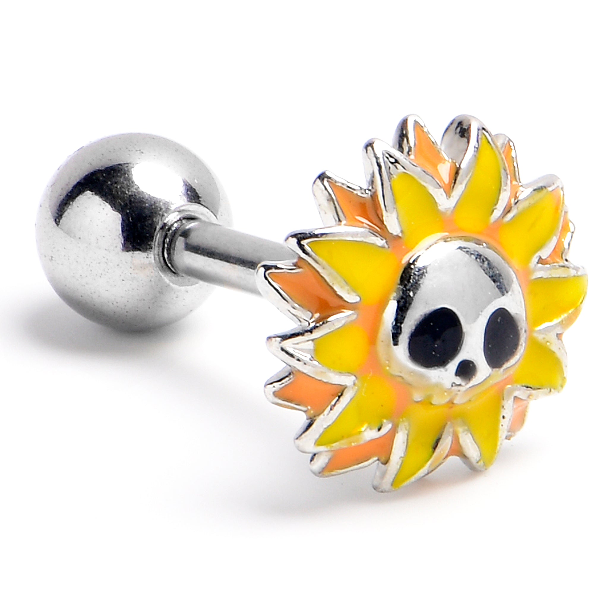 16 Gauge 1/4 Sunflower Skull Cartilage Tragus Earring