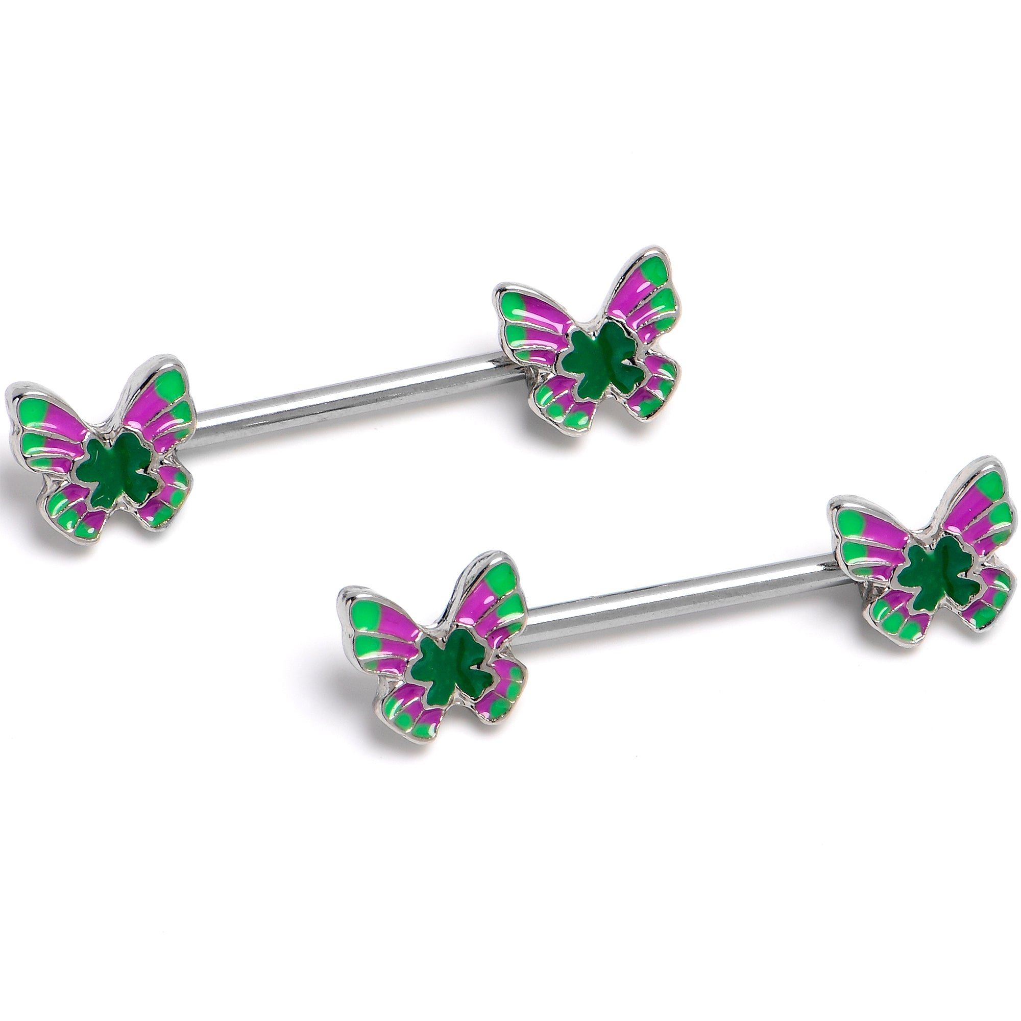 14 Gauge 9/16 Vibrant Grace Butterfly Barbell Nipple Ring Set