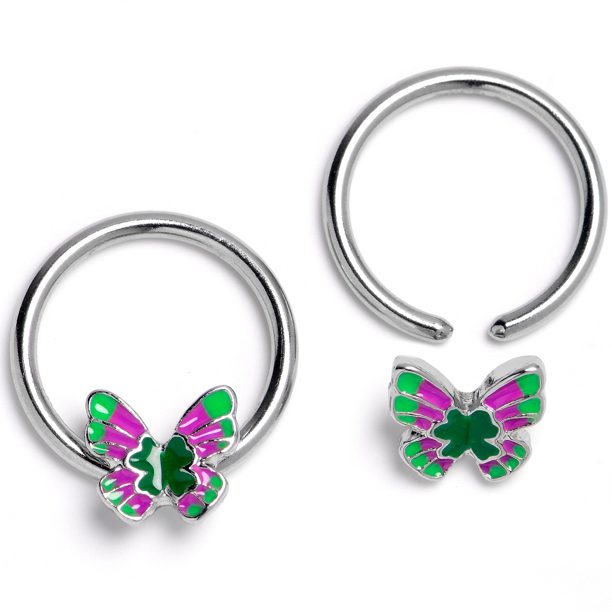 14 Gauge 1/2 Vibrant Grace Butterfly Dangle Captive Nipple Rings Set