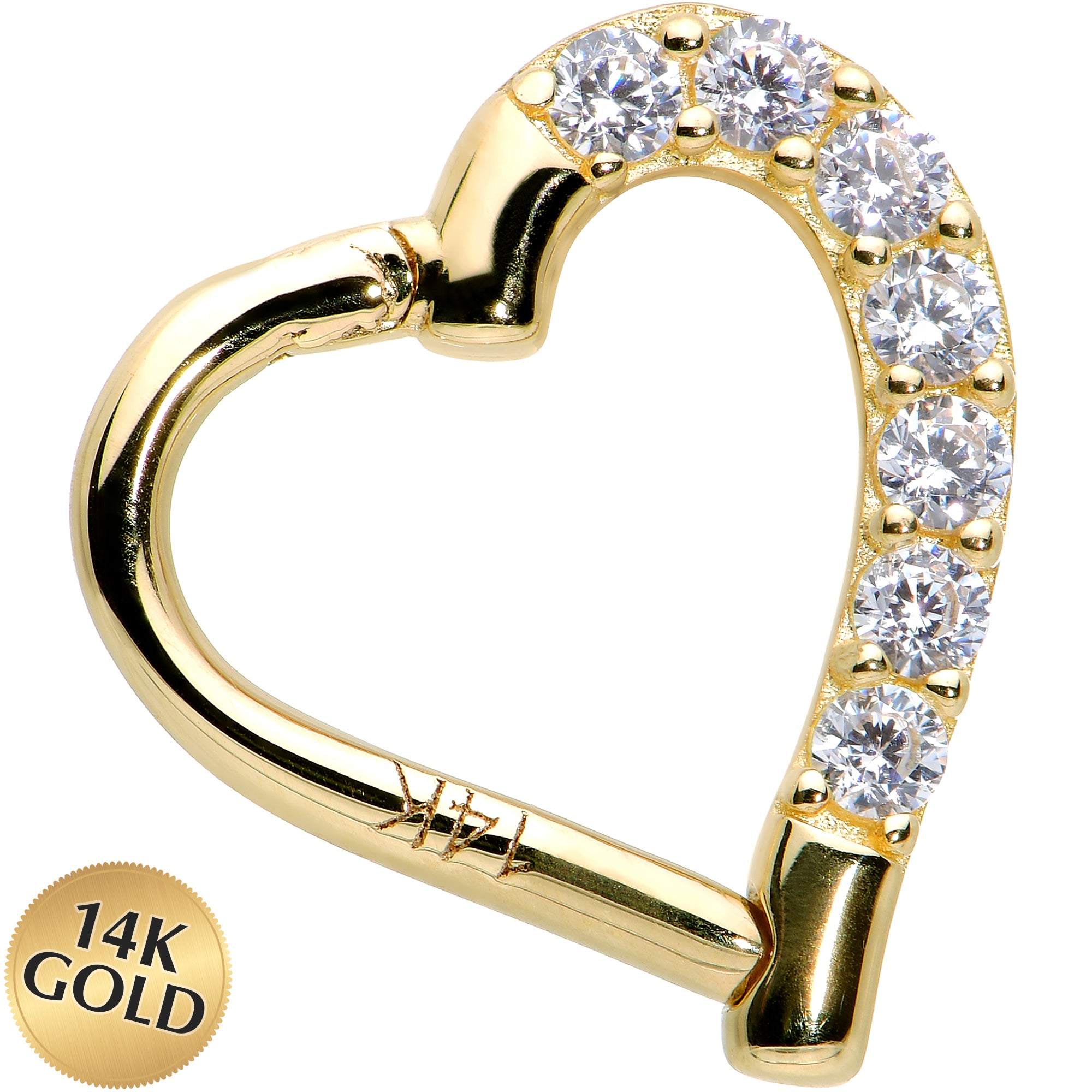 16 Gauge 5/16 14k Yellow Gold CZ Paved Ultra Luxe Left Hinged Heart Segment Ring