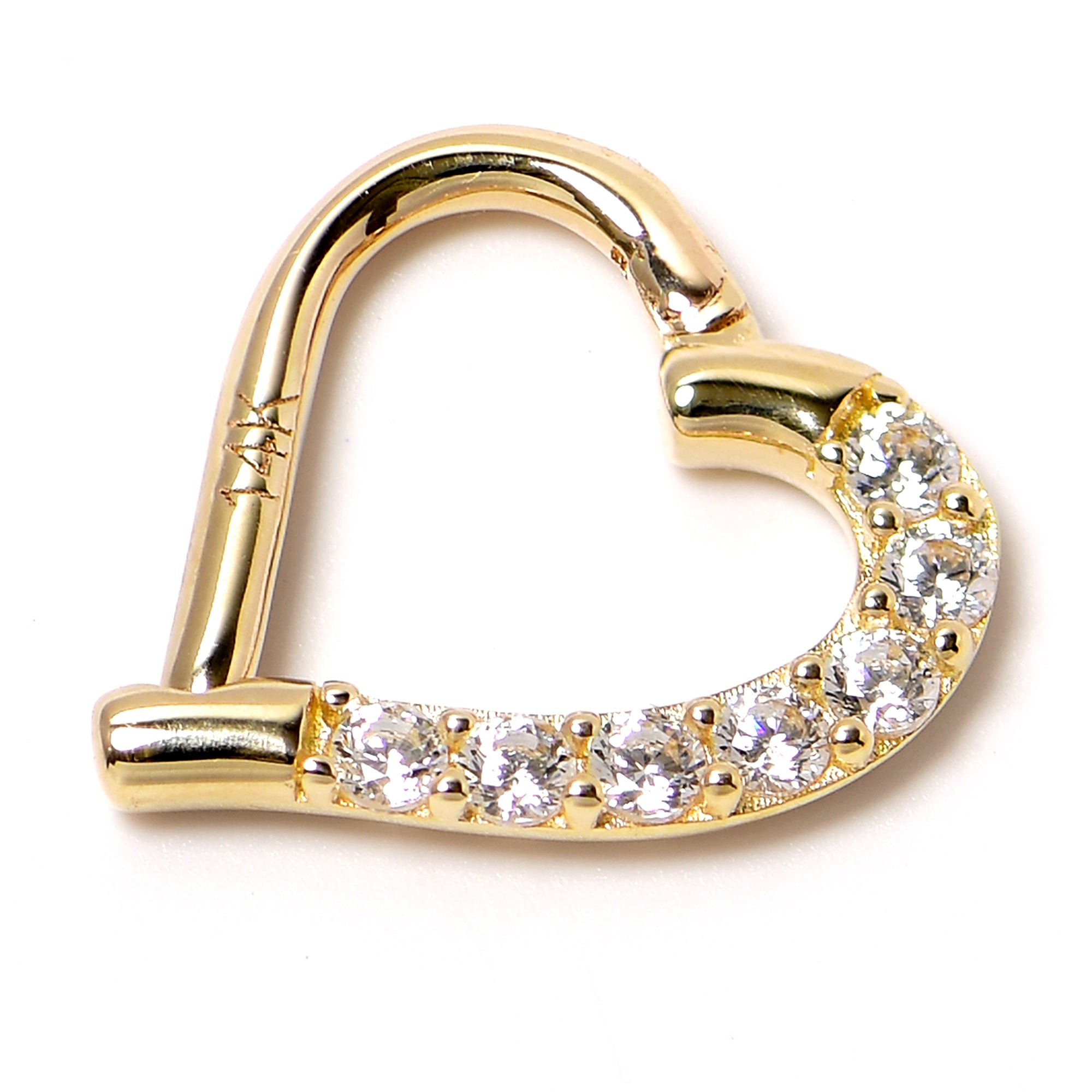 16 Gauge 5/16 14k Yellow Gold CZ Paved Ultra Luxe Left Hinged Heart Segment Ring