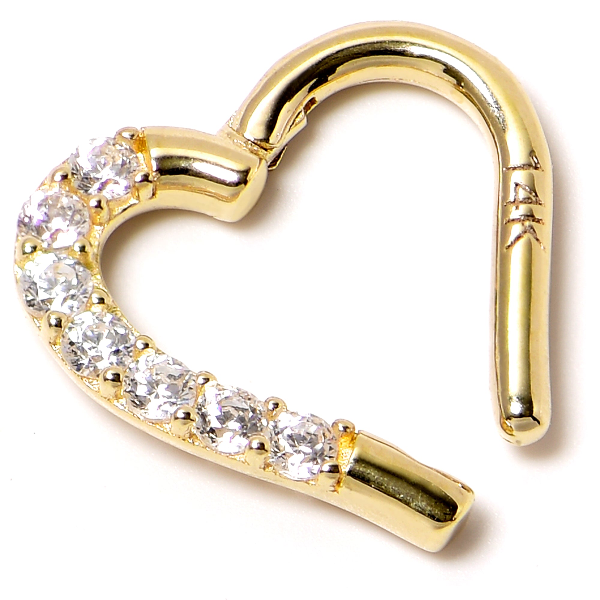 16 Gauge 5/16 14k Yellow Gold CZ Paved Ultra Luxe Right Hinged Heart Segment Ring