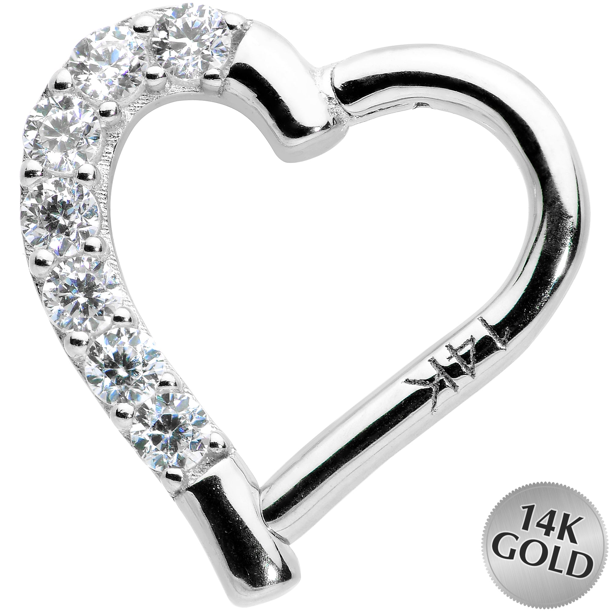 16 Gauge 5/16 14k White Gold CZ Paved Ultra Luxe Right Hinged Heart Segment Ring