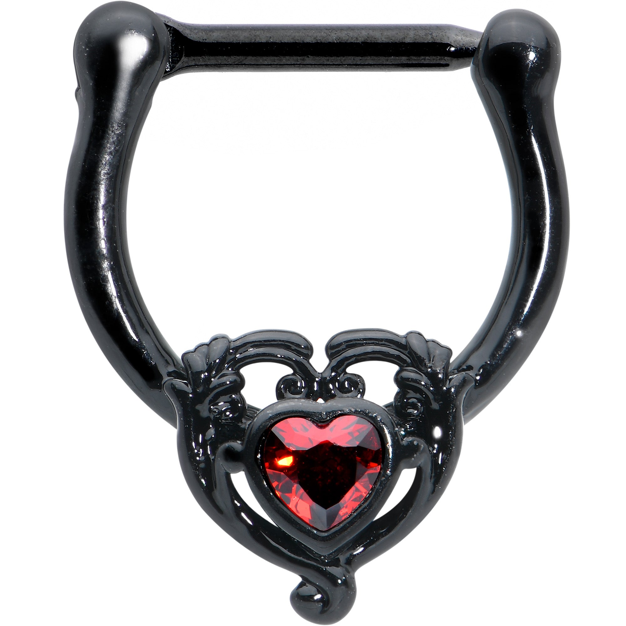 16 Gauge 5/16 Red CZ Gem Black Passion Heart Cartilage Clicker