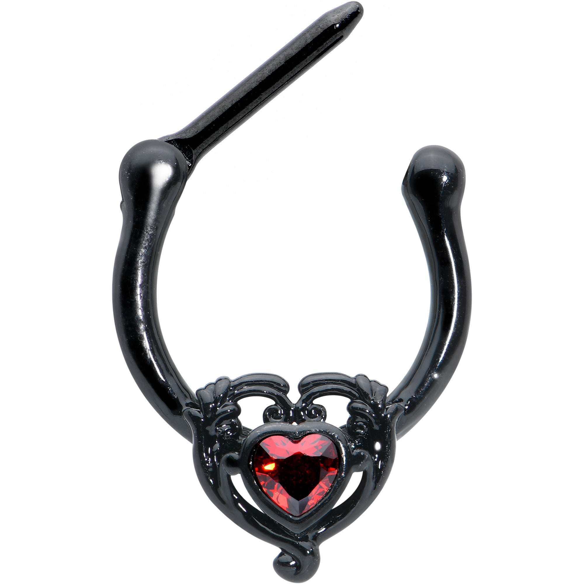 16 Gauge 5/16 Red CZ Gem Black Passion Heart Cartilage Clicker