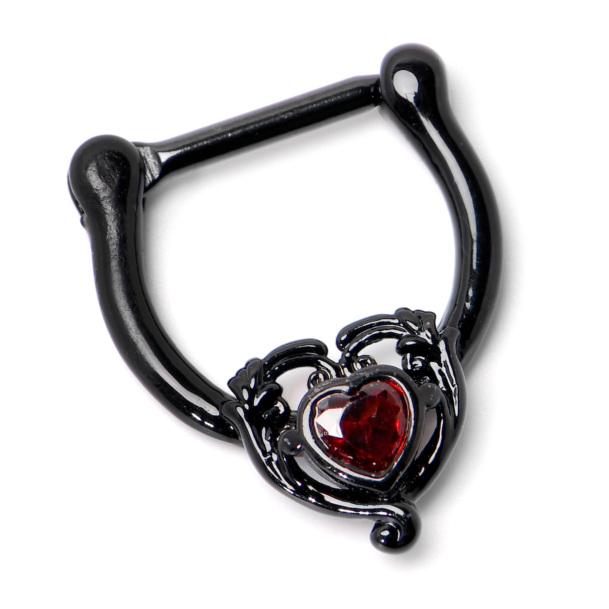 16 Gauge 5/16 Red CZ Gem Black Passion Heart Cartilage Clicker