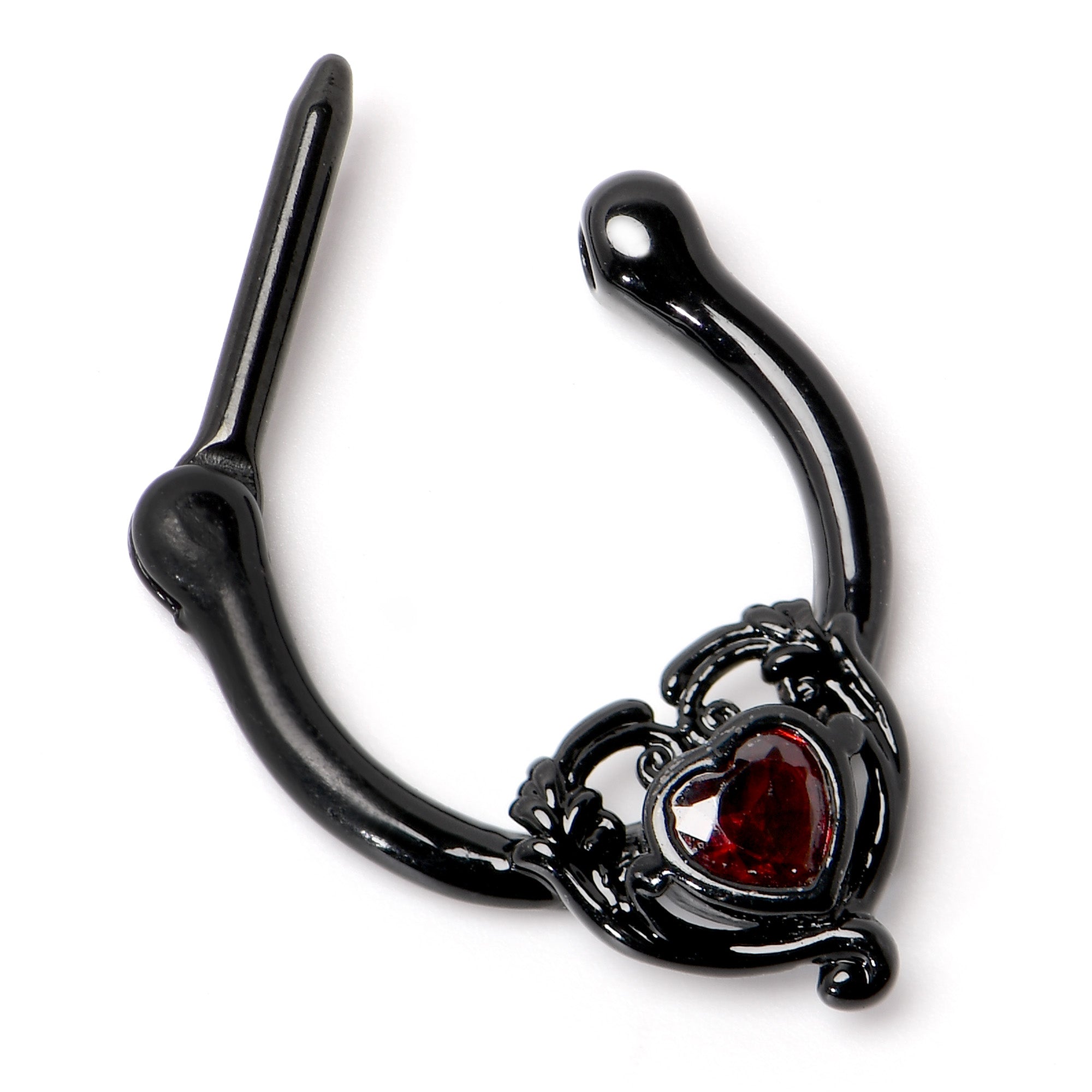 16 Gauge 5/16 Red CZ Gem Black Passion Heart Cartilage Clicker