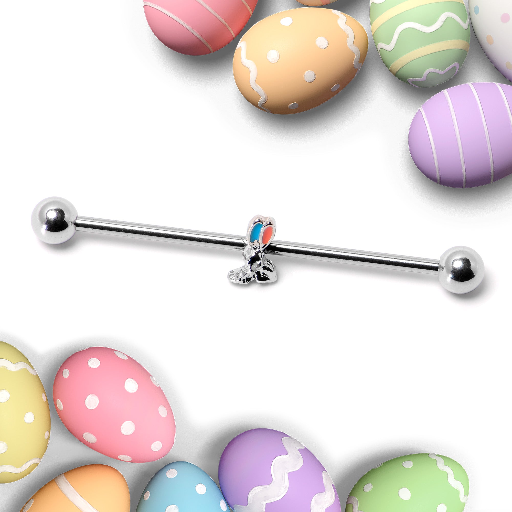 14 Gauge Easter Bunny Red Blue Ears Industrial Barbell 38mm