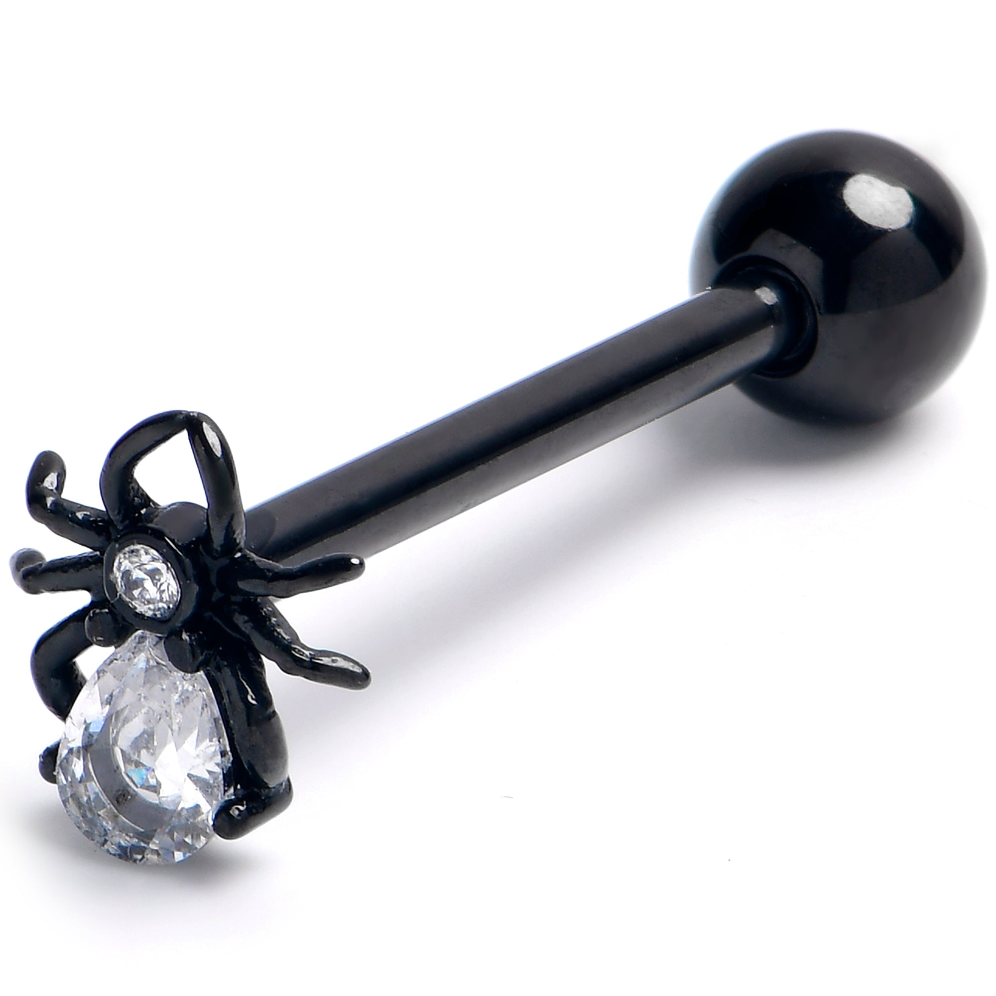 Clear Gem Black Sharp Looking Spider Barbell Tongue Ring