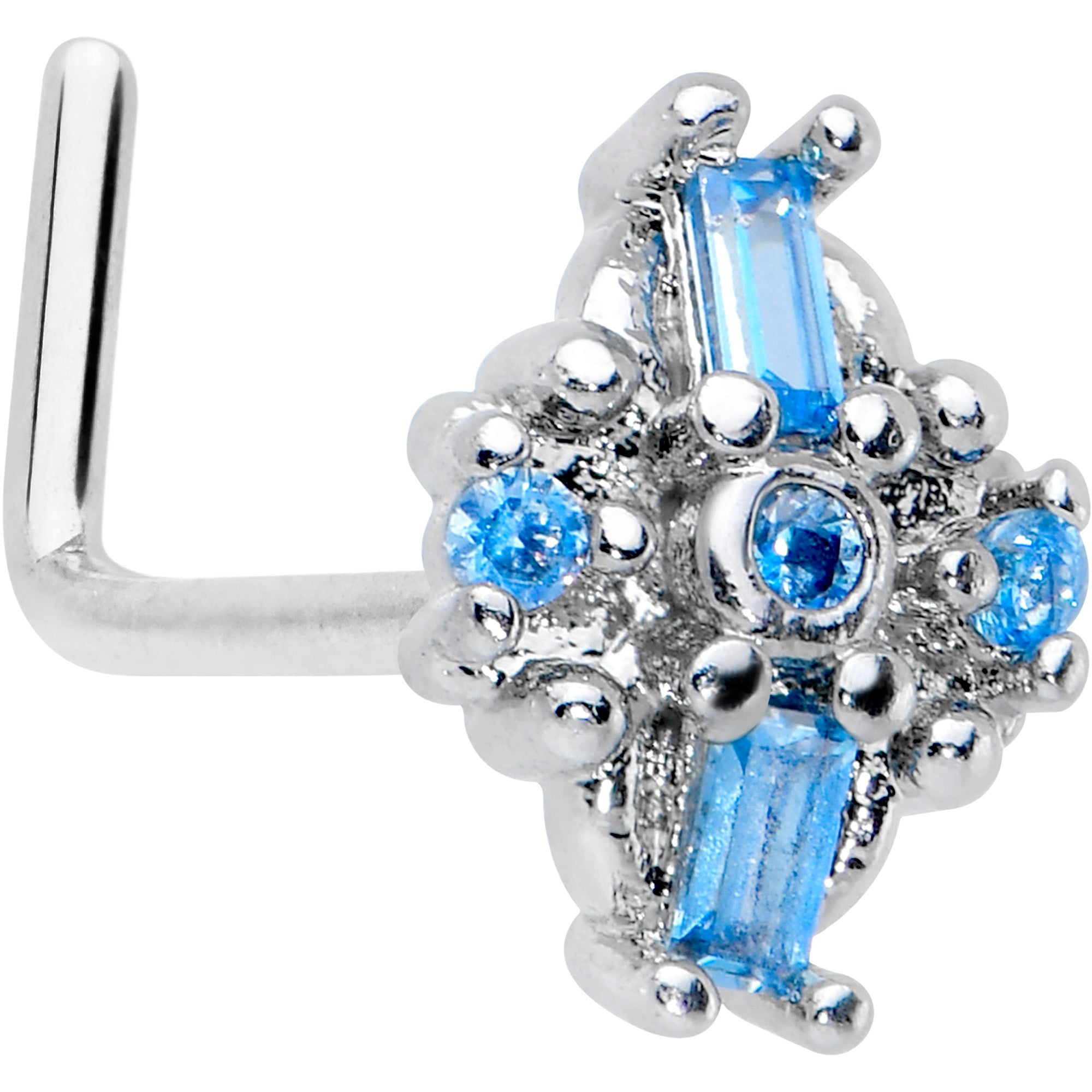 20 Gauge 7mm Blue Gem Opulent Cross L Shape Nose Ring