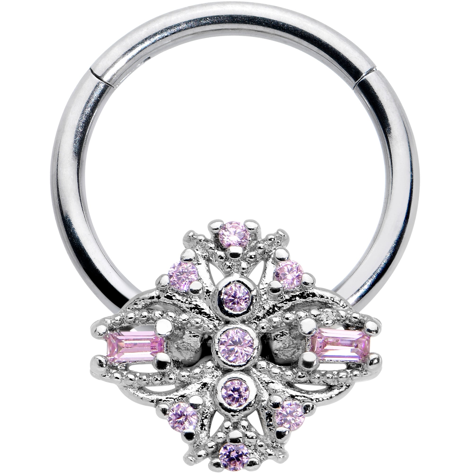 16 Gauge 3/8 Pink Gem Opulent Cross Hinged Segment Ring