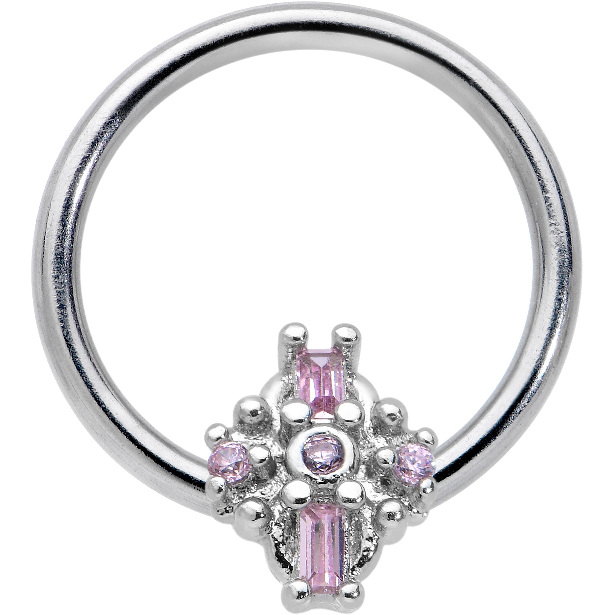 16 Gauge 3/8 Pink Gem Opulent Cross BCR Captive Ring