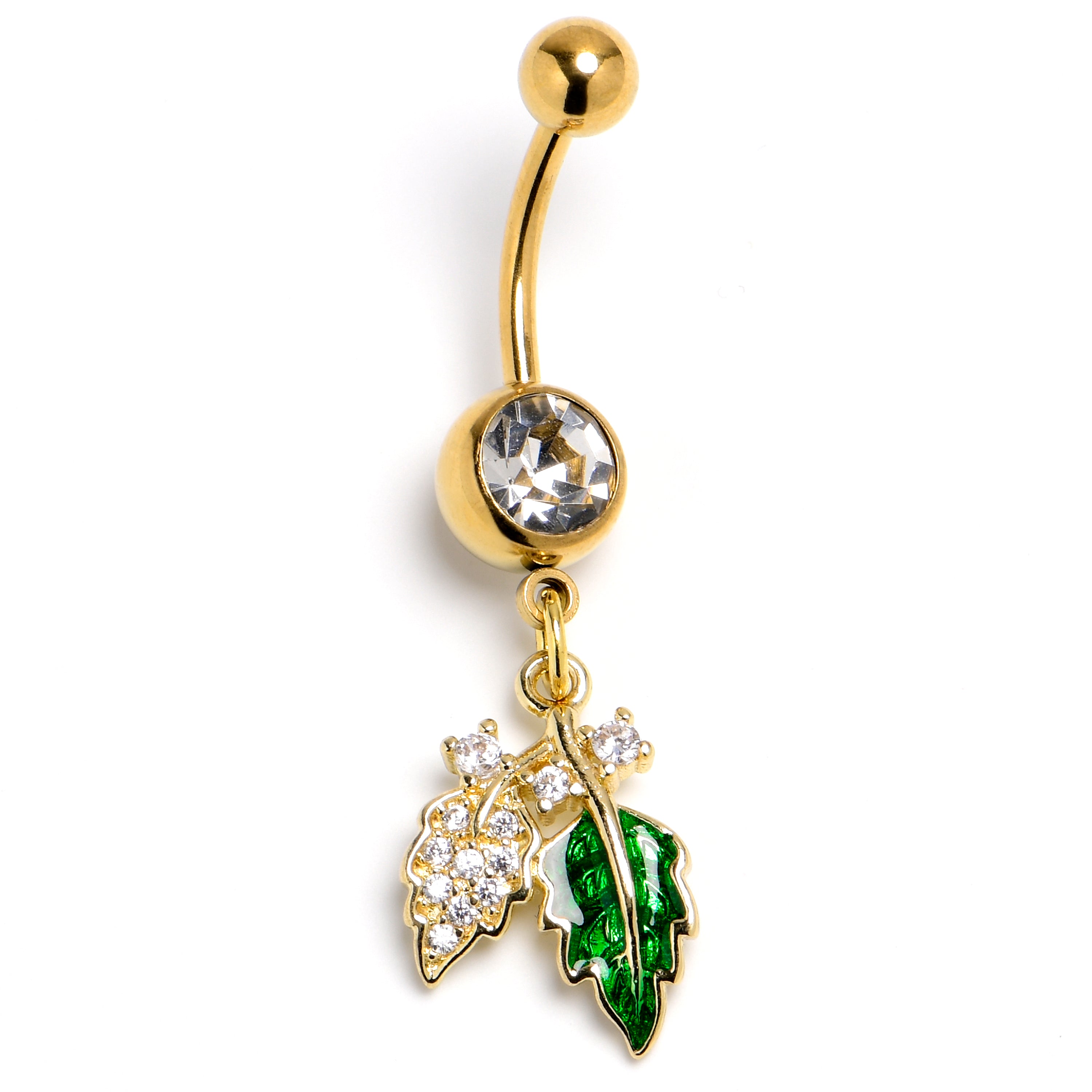 Clear Gem Gold Tone Natures Glamour Dangle Belly Ring