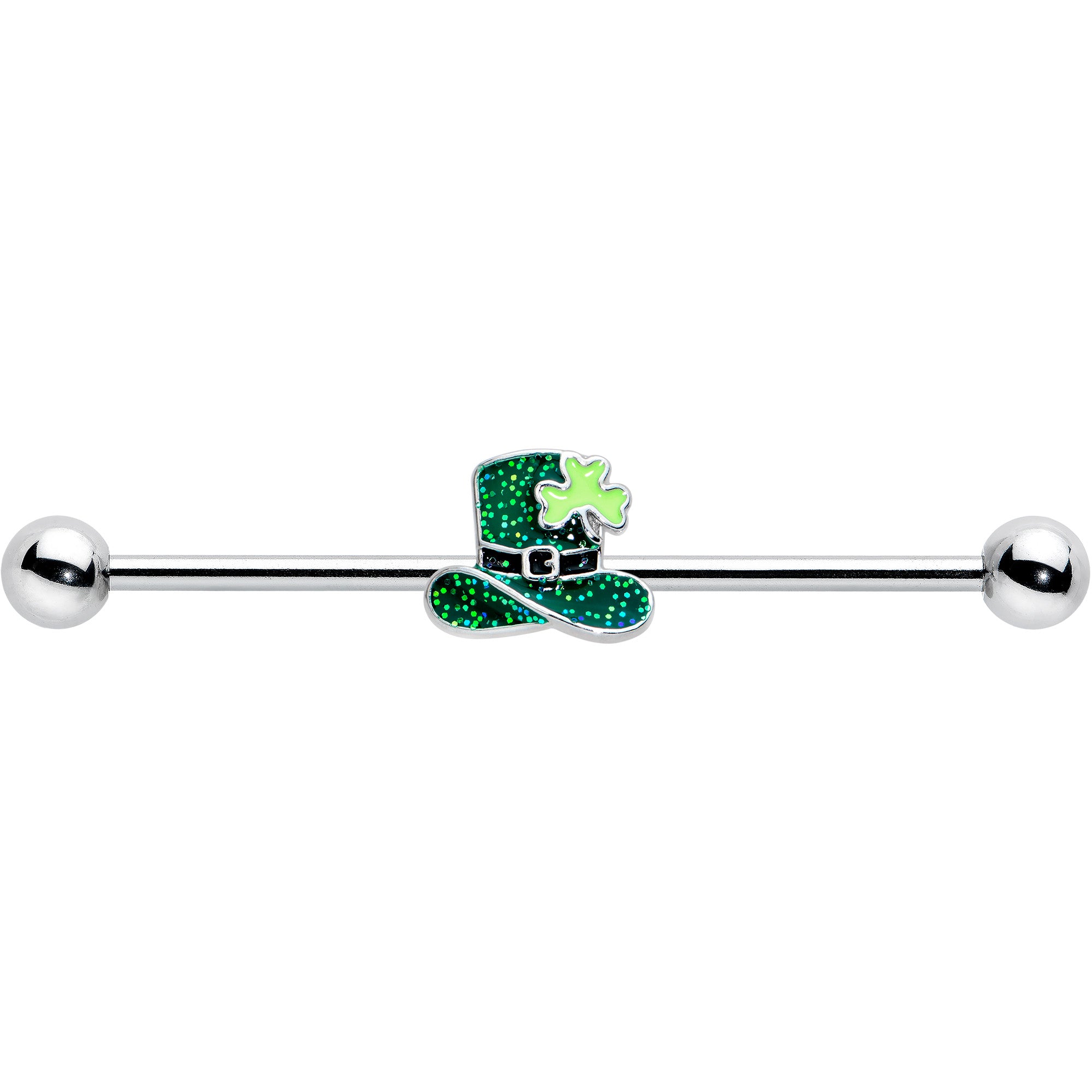 14 Gauge Glitter Top Hat Shamrock St Patricks Industrial Barbell 38mm