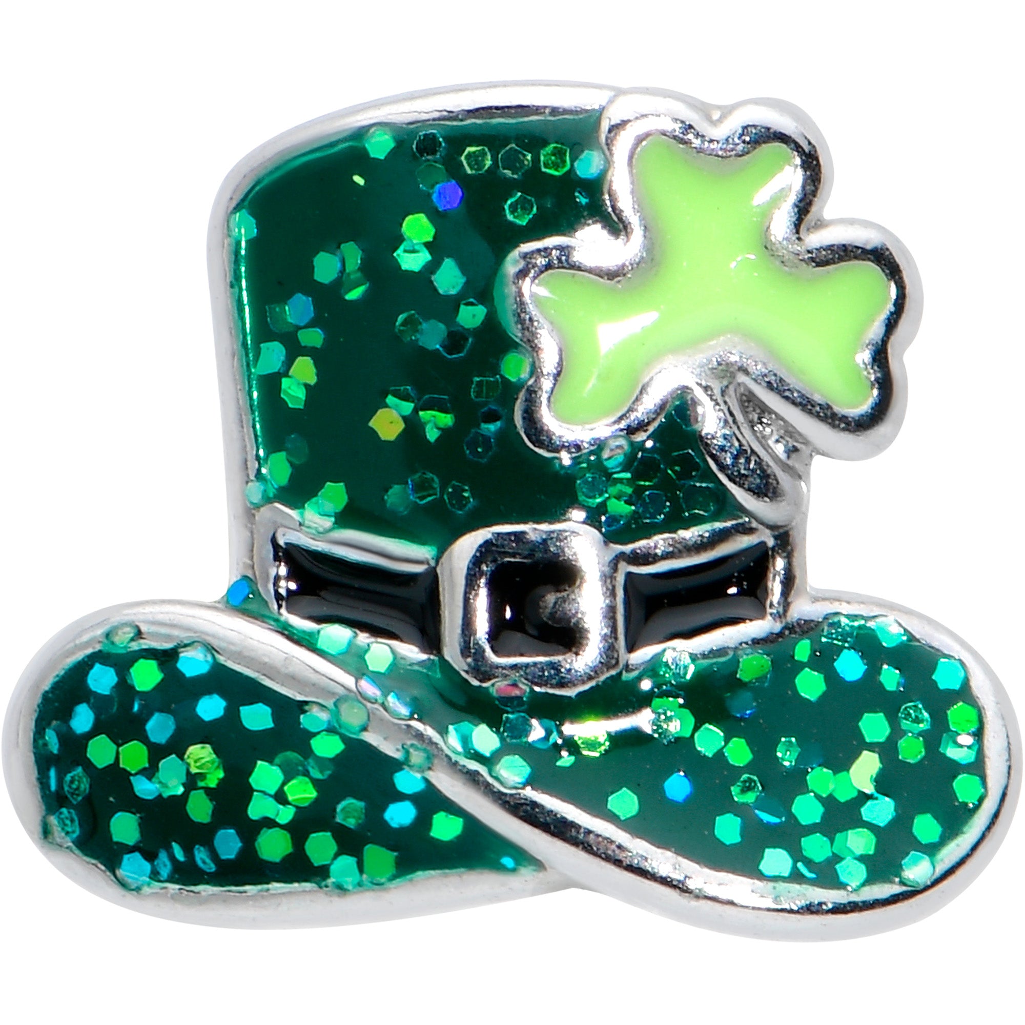 16 Gauge 5/16 Glitter Top Hat Shamrock St Patricks Labret Monroe Tragus