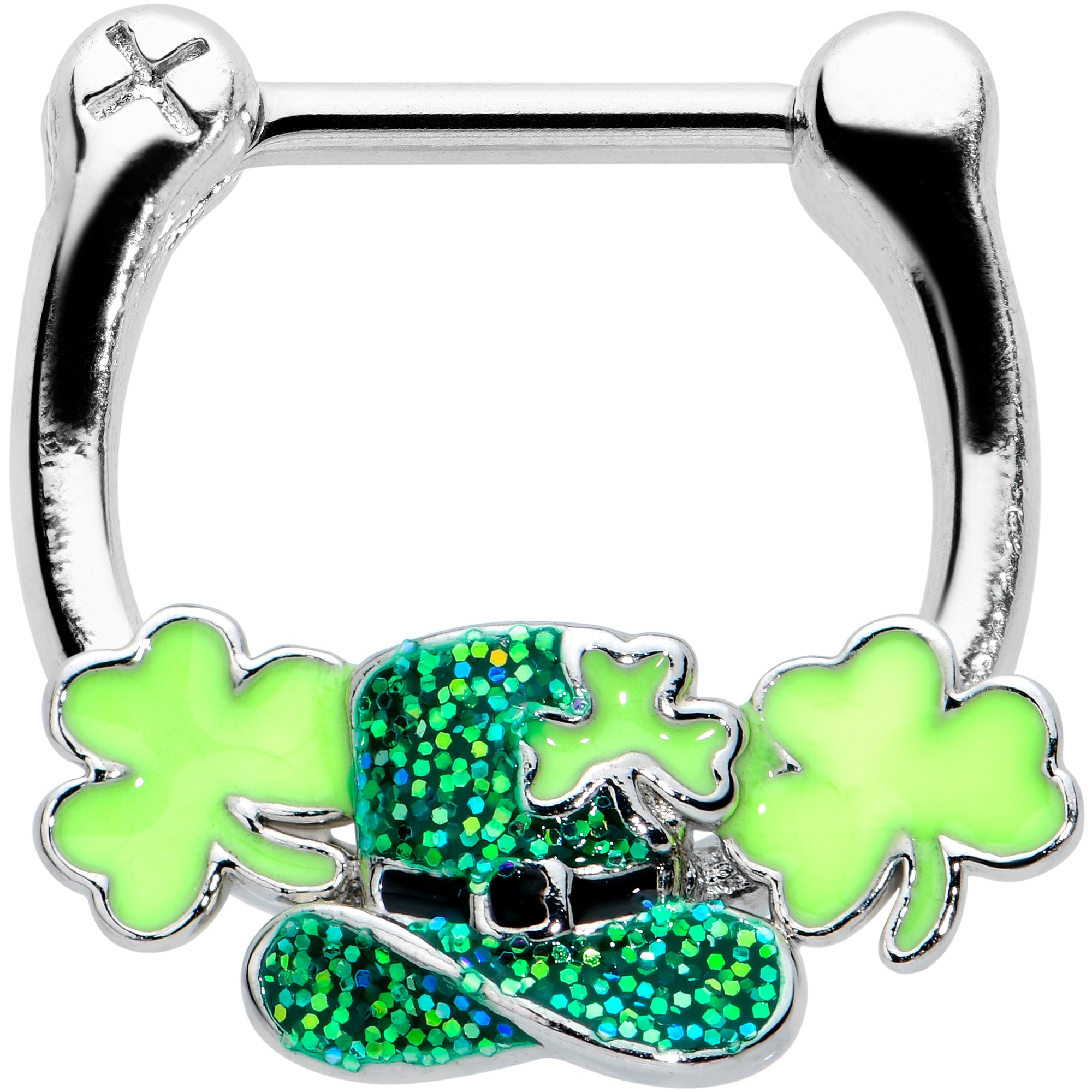 16 Gauge 5/16 Glitter Top Hat Shamrock St Patricks Cartilage Clicker