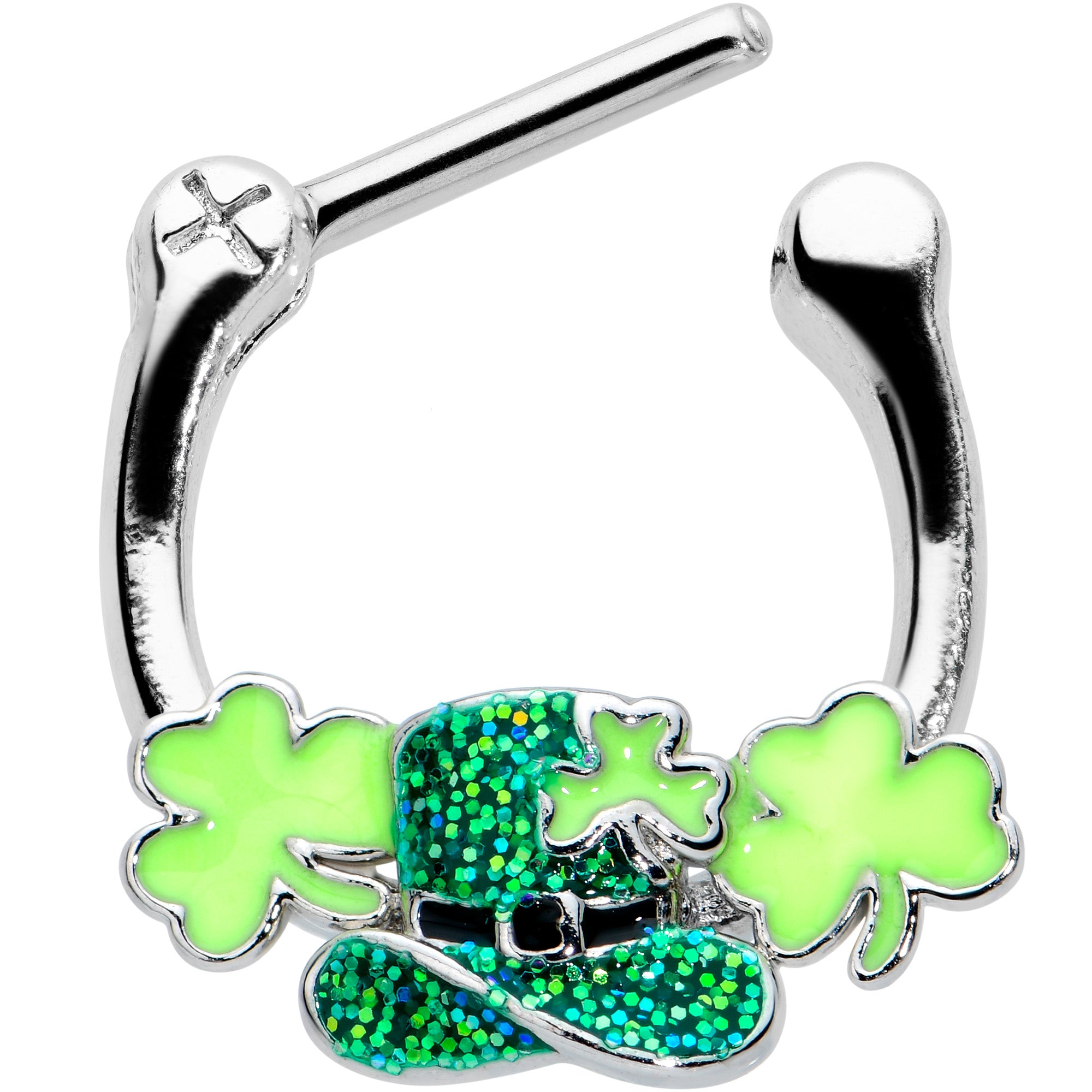 16 Gauge 5/16 Glitter Top Hat Shamrock St Patricks Cartilage Clicker