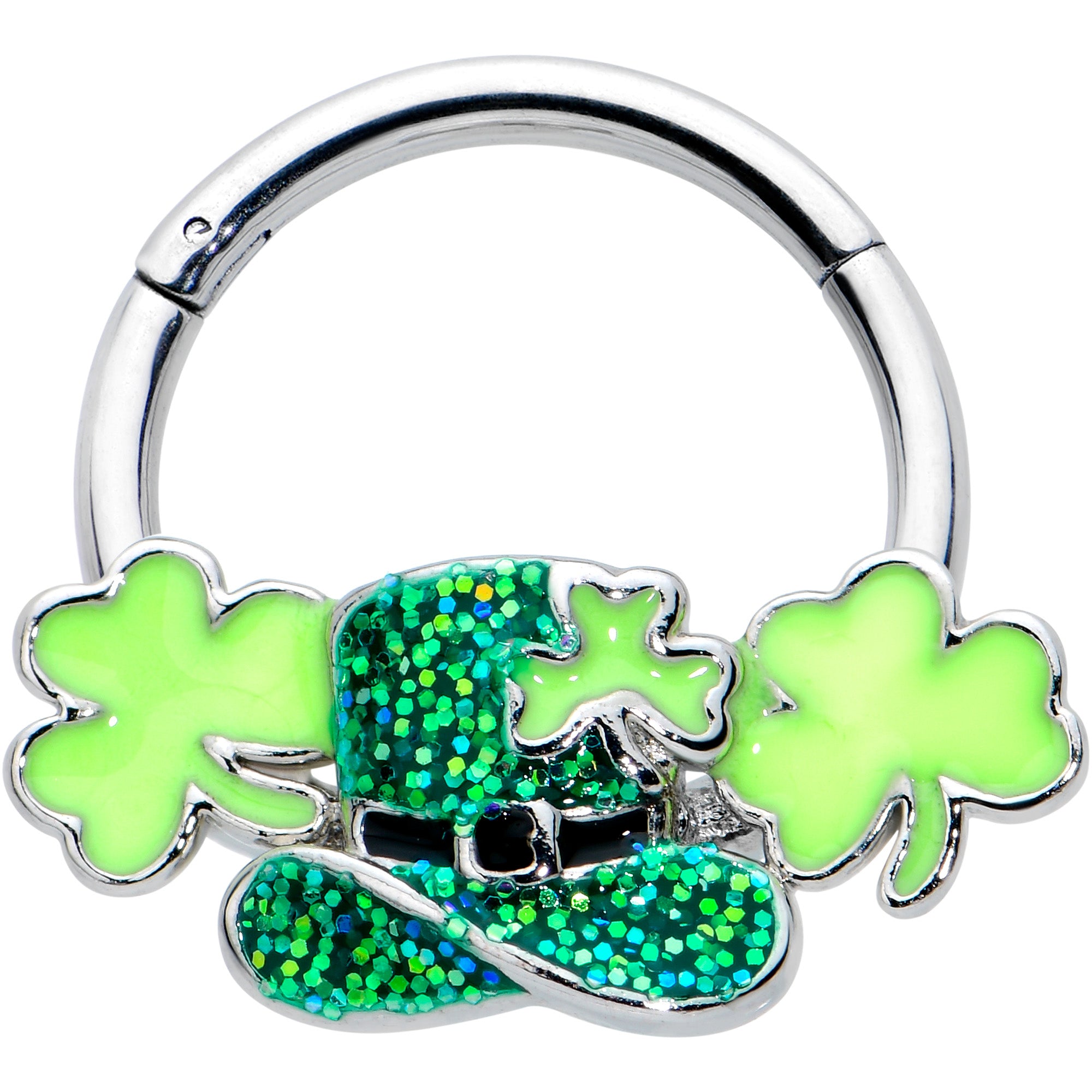 16 Gauge 3/8 Glitter Top Hat Shamrocks St Patricks Hinged Segment Ring