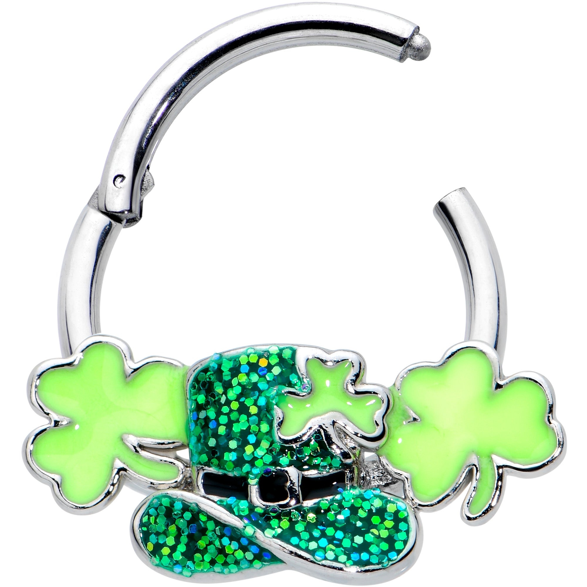 16 Gauge 3/8 Glitter Top Hat Shamrocks St Patricks Hinged Segment Ring