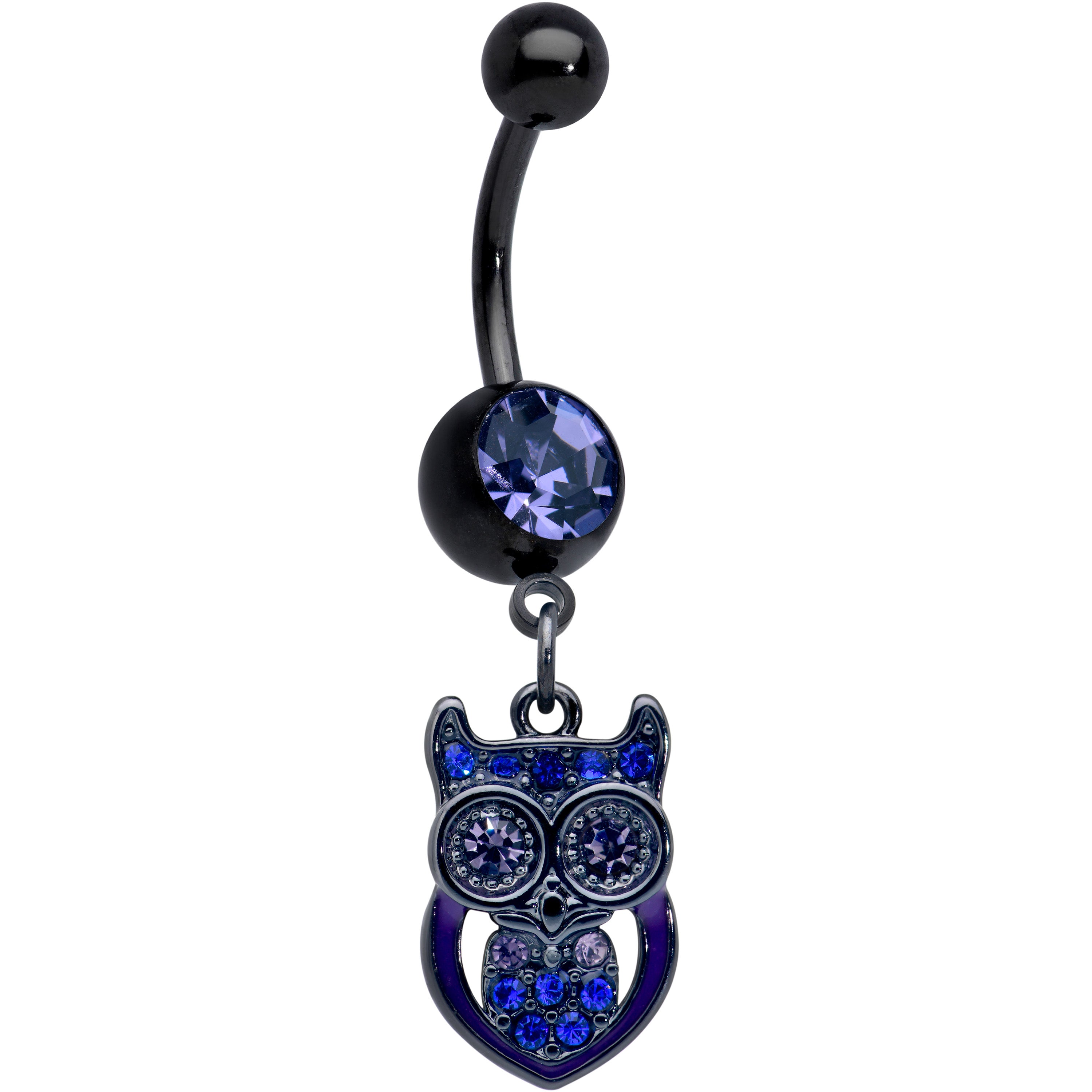 Blue Gem Black Opulent Owl Dangle Belly Ring