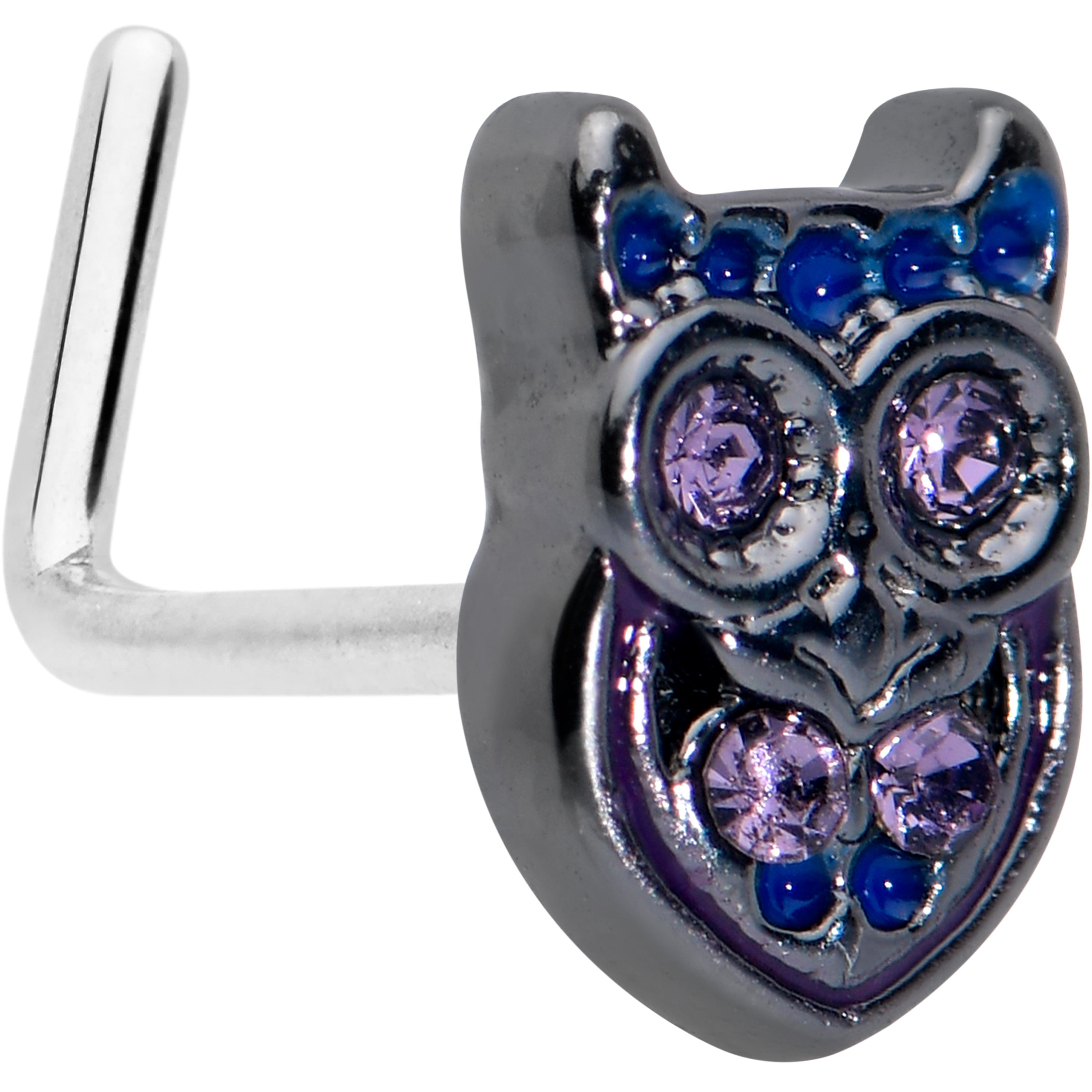 20 Gauge 7mm Purple Gem Opulent Owl L Shape Nose Ring