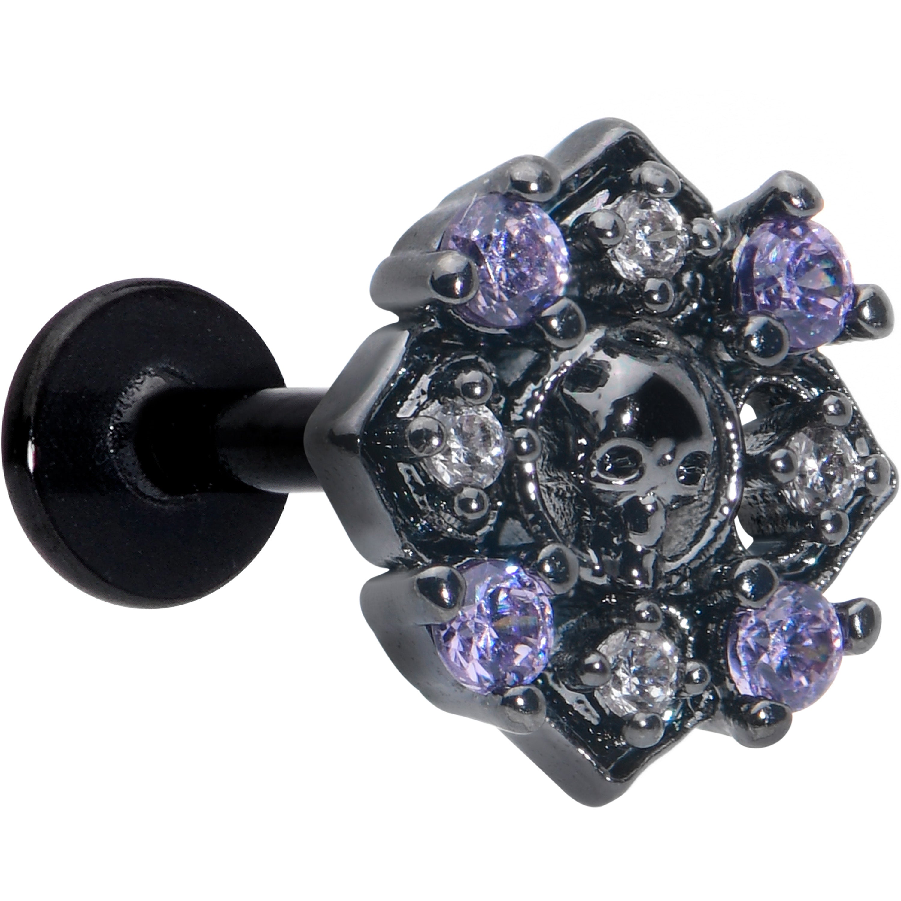 16 Gauge 5/16 Purple Gem Black Skull Circle Labret Monroe Tragus