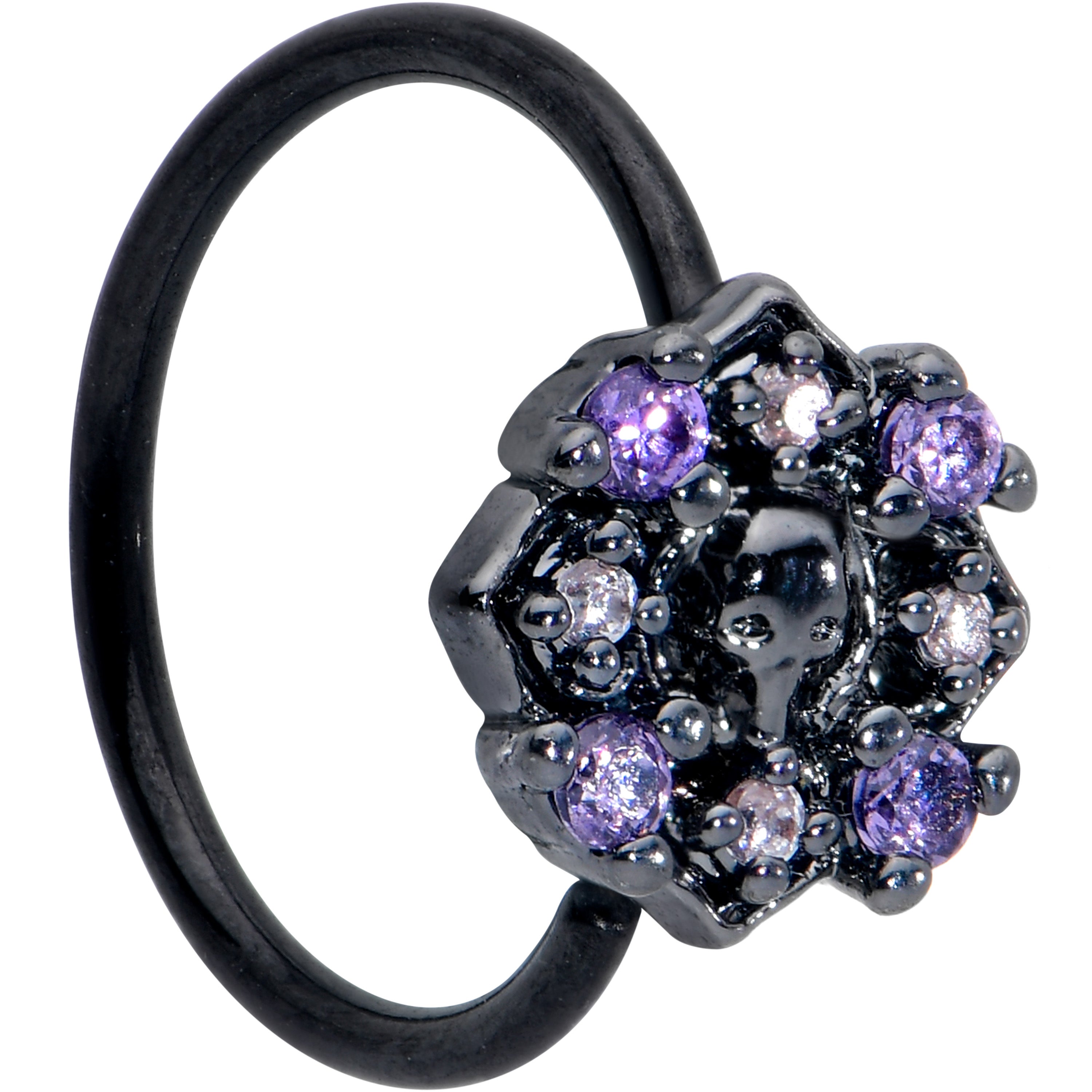 20 Gauge 5/16 Purple Gem Black Skull Circle Nose Hoop