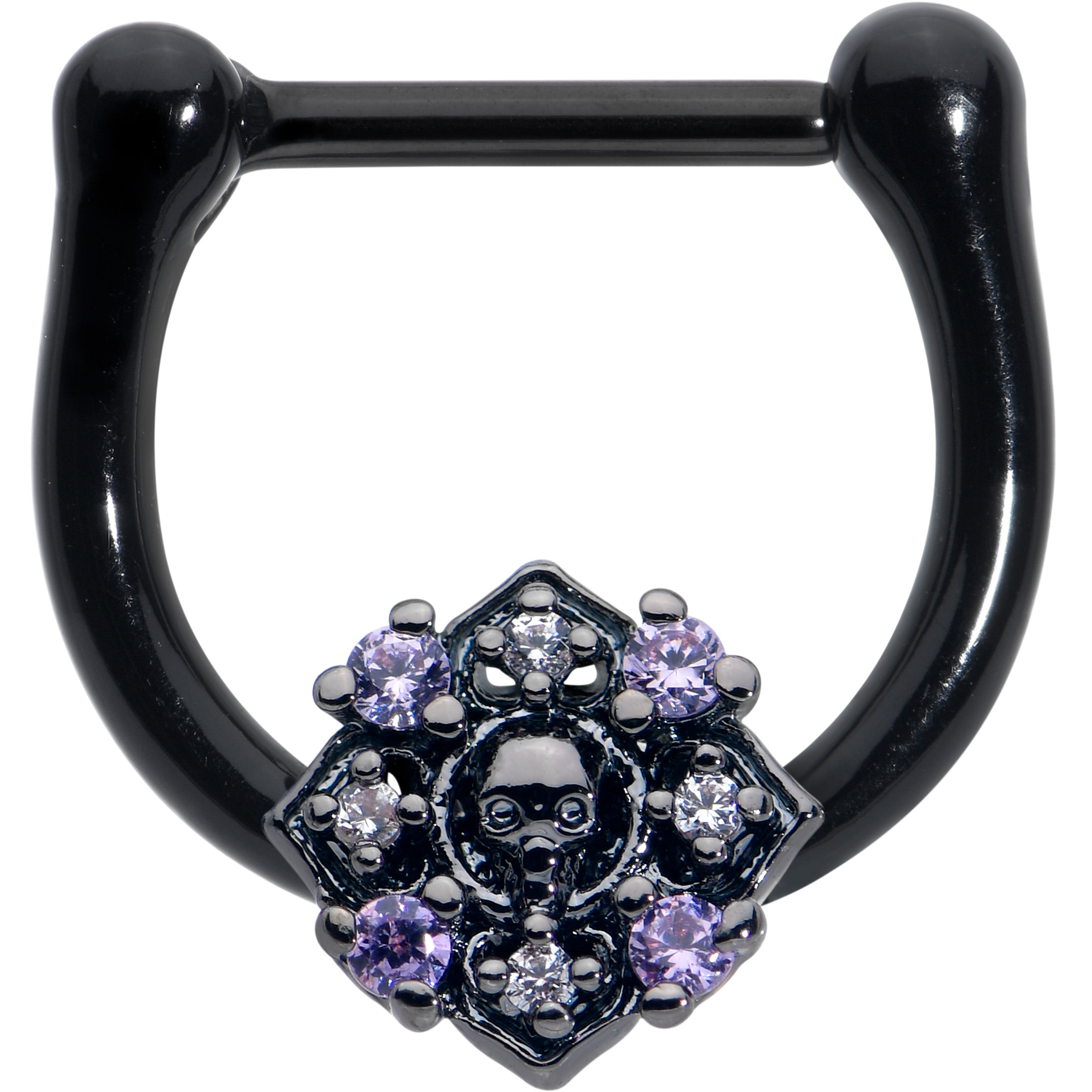 16 Gauge 3/8 Purple Gem Black Skull Circle Cartilage Clicker