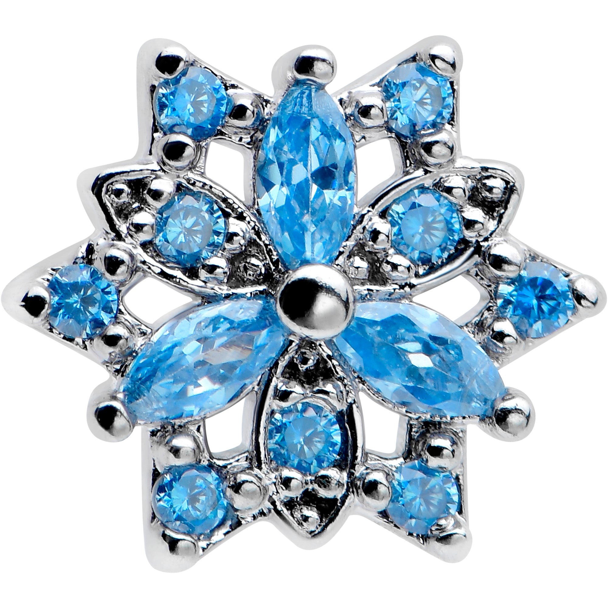 16 Gauge 5/16 Blue CZ Gem Snowflake Blues Labret Monroe Tragus