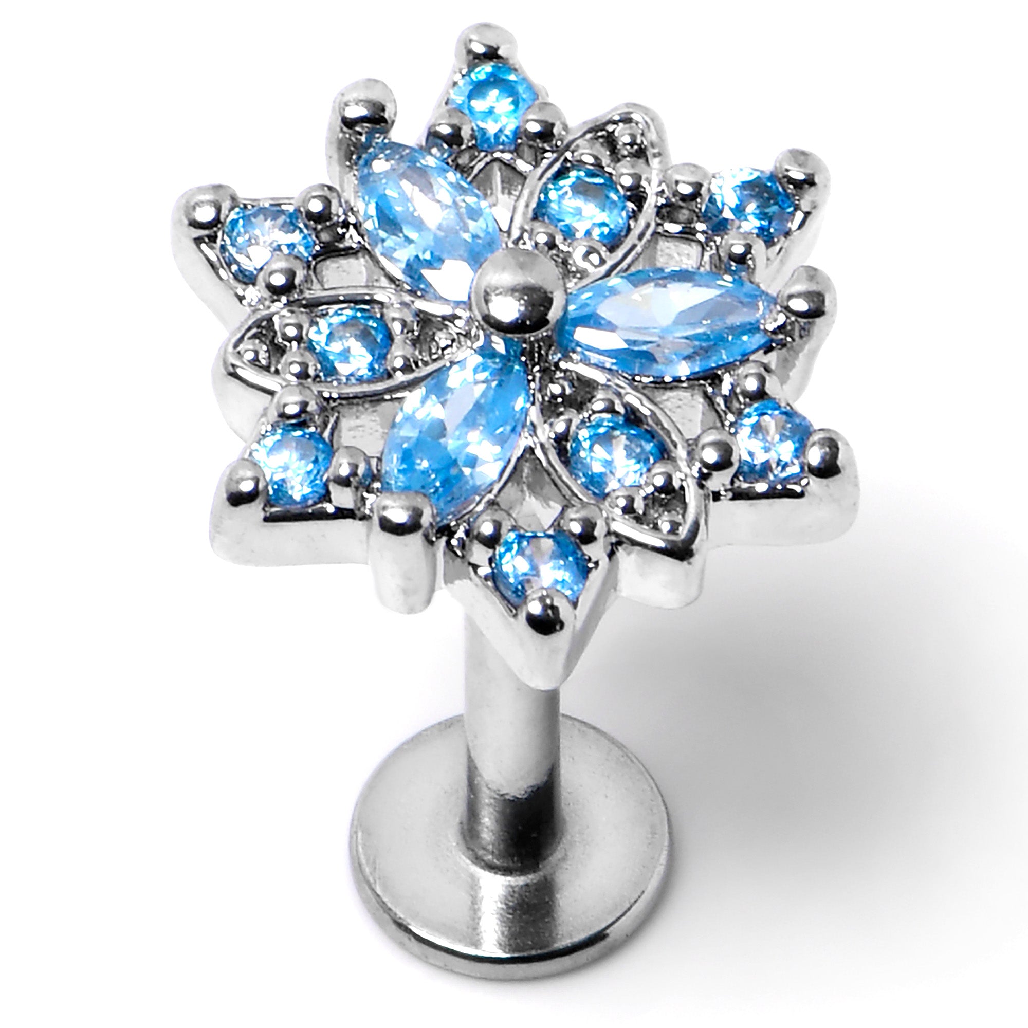 16 Gauge 5/16 Blue CZ Gem Snowflake Blues Labret Monroe Tragus