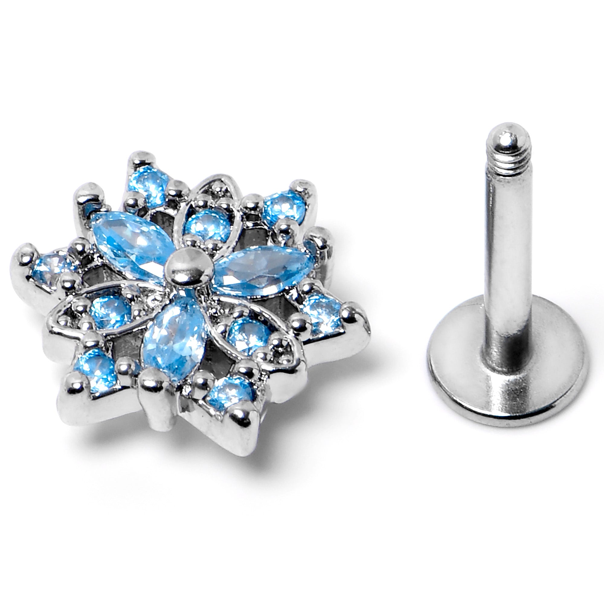 16 Gauge 5/16 Blue CZ Gem Snowflake Blues Labret Monroe Tragus