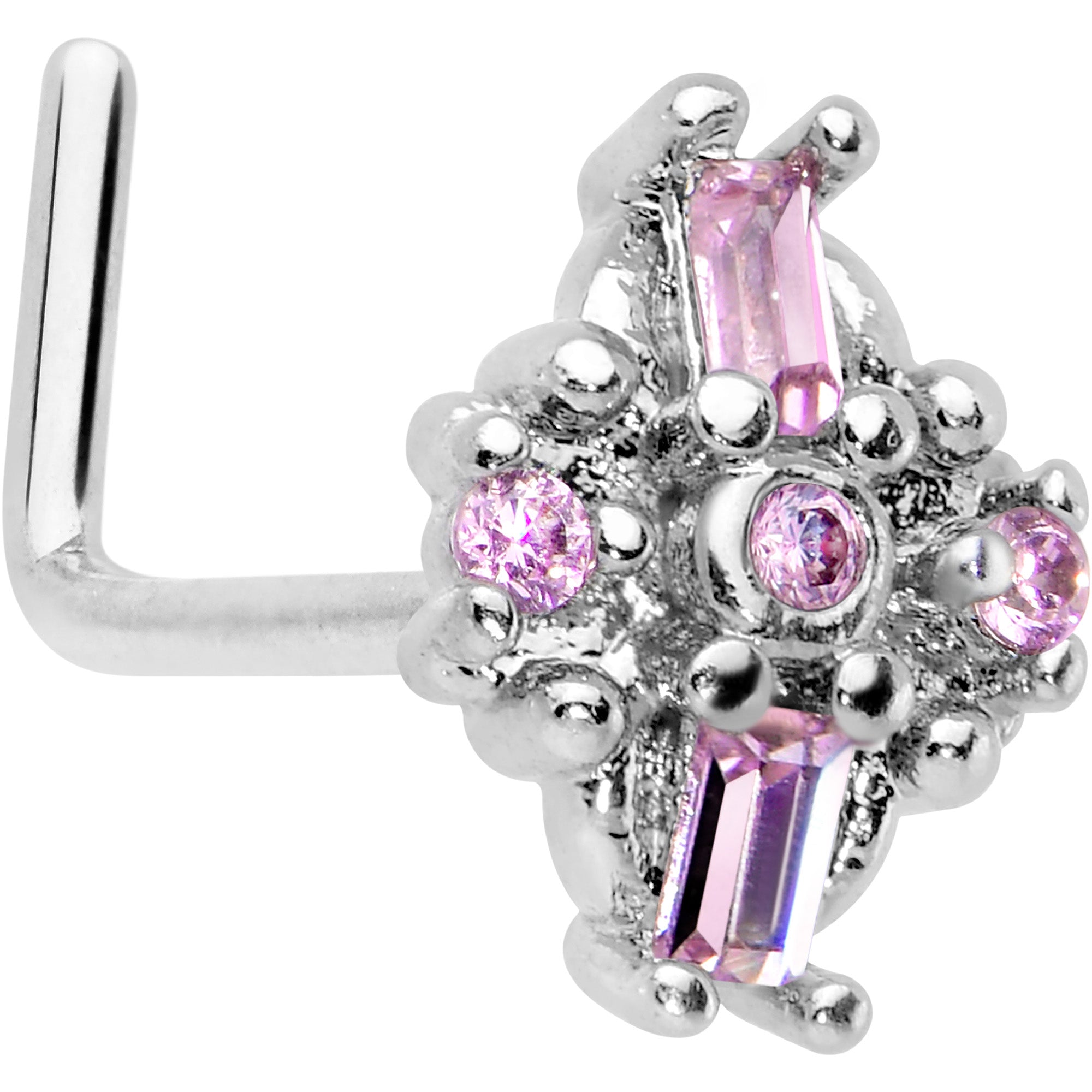 20 Gauge 7mm Pink Gem Opulent Cross L Shape Nose Ring