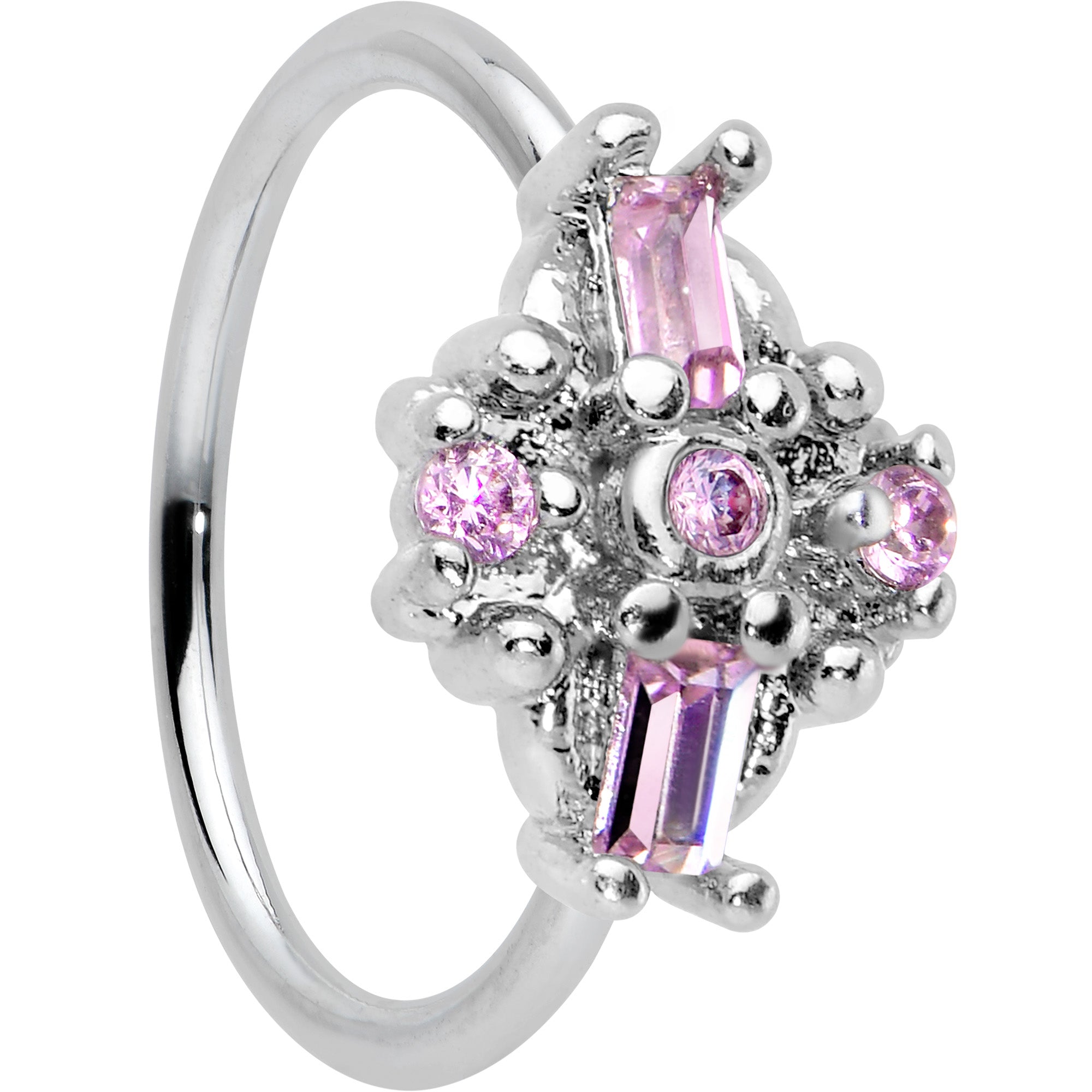 20 Gauge 5/16 Pink Gem Opulent Cross Nose Hoop