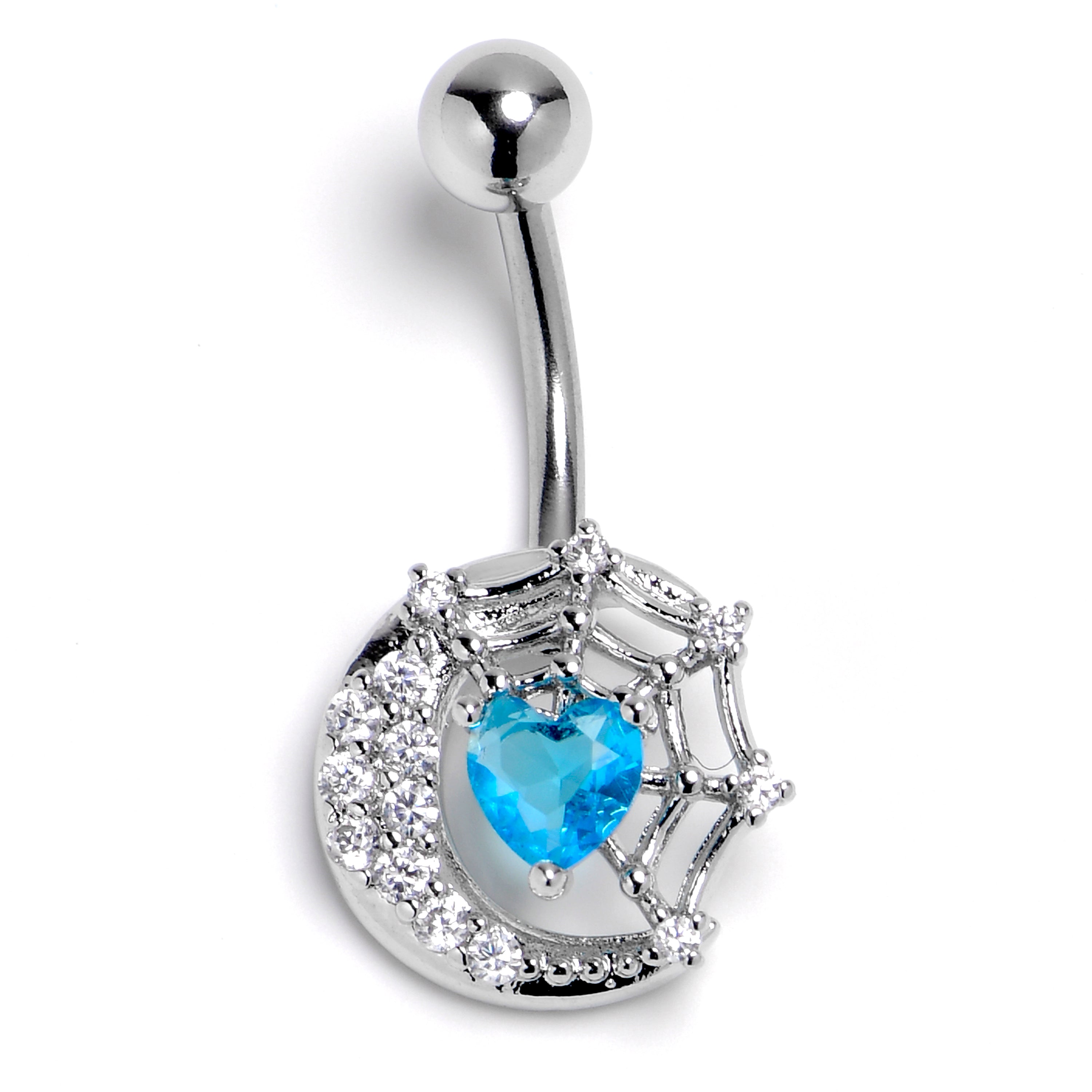 Clear Blue Gem Heart Web Moon Belly Ring