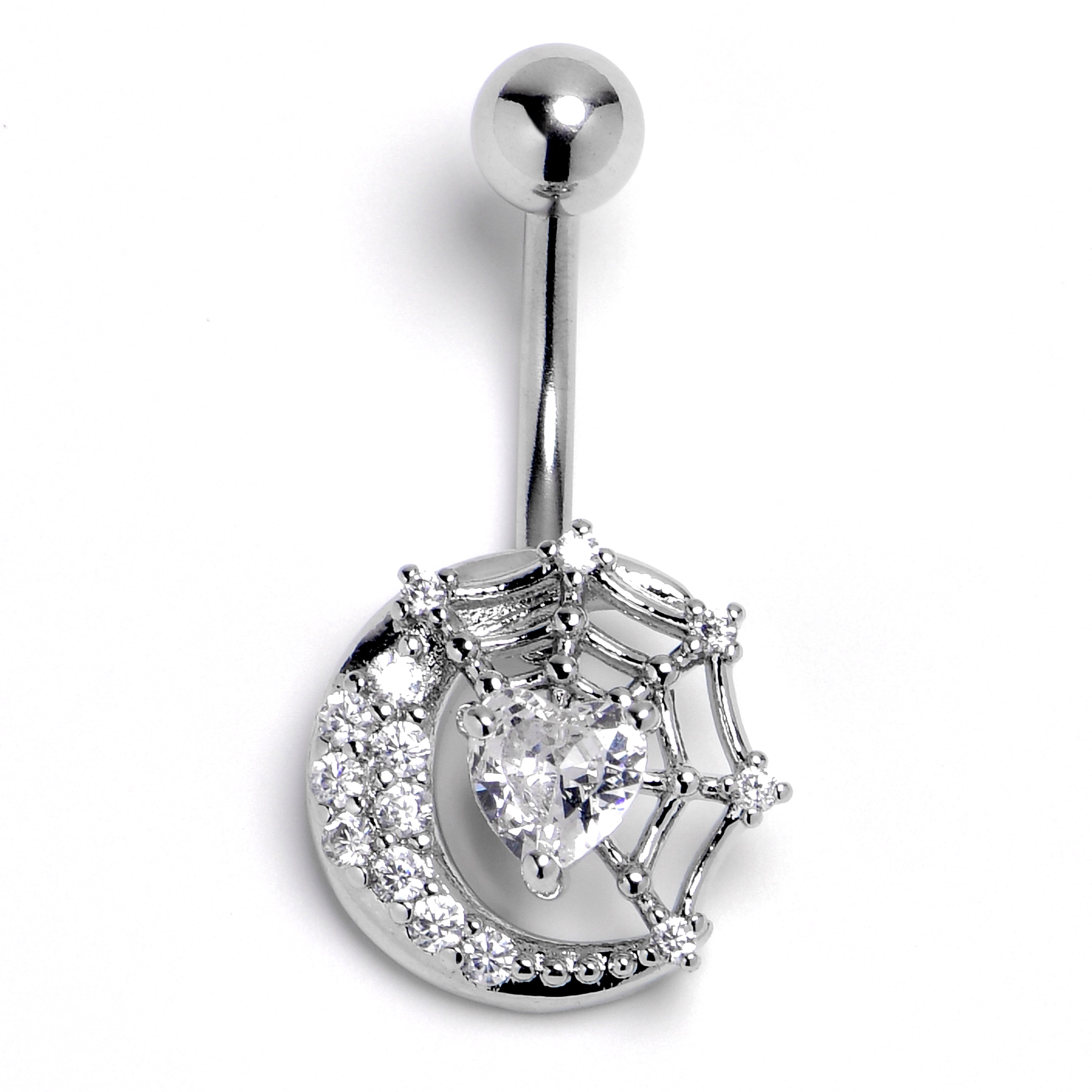 Clear Gem Heart Moon Web Belly Ring