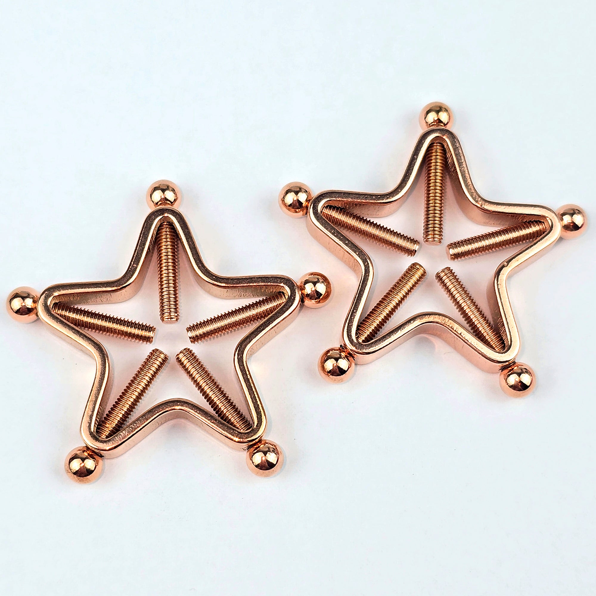 Rose Gold Tone Star Bolt Style Clip on Non Pierced Nipple Ring Set