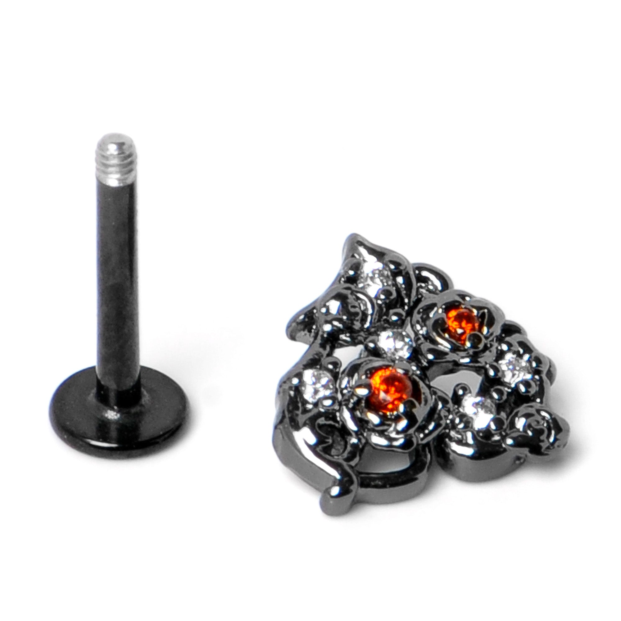 16 Gauge 5/16 Red Clear CZ Gem Black Floral Heart Labret Monroe Tragus