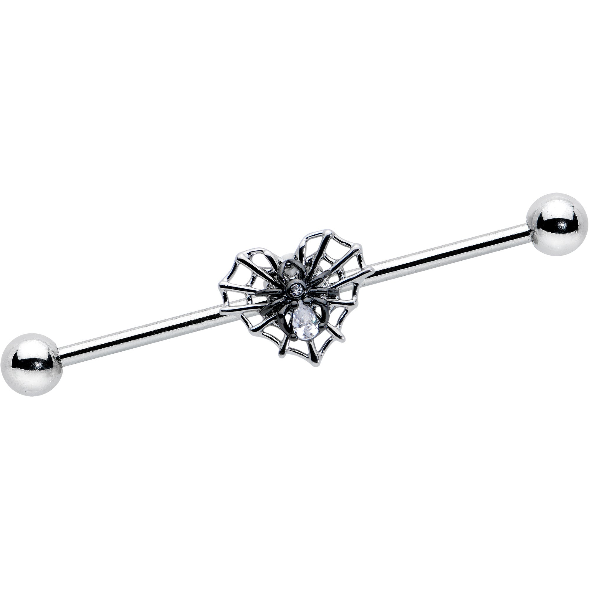 14 Gauge Clear CZ Gem Heart of Spider Industrial Barbell 38mm