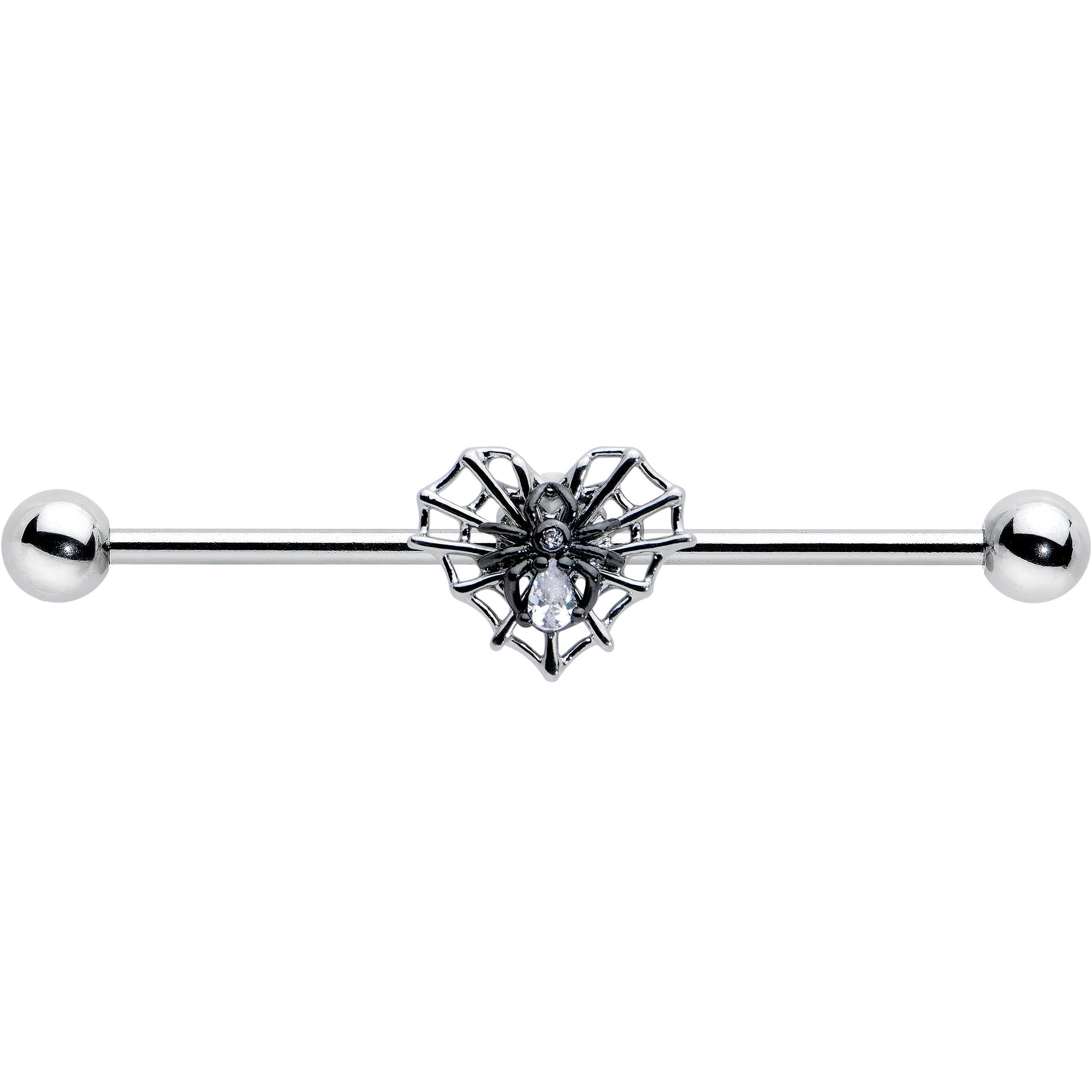 14 Gauge Clear CZ Gem Heart of Spider Industrial Barbell 38mm