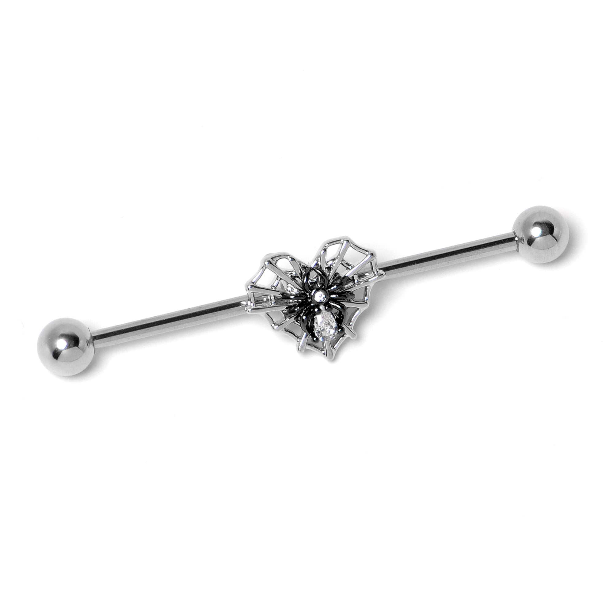 14 Gauge Clear CZ Gem Heart of Spider Industrial Barbell 38mm