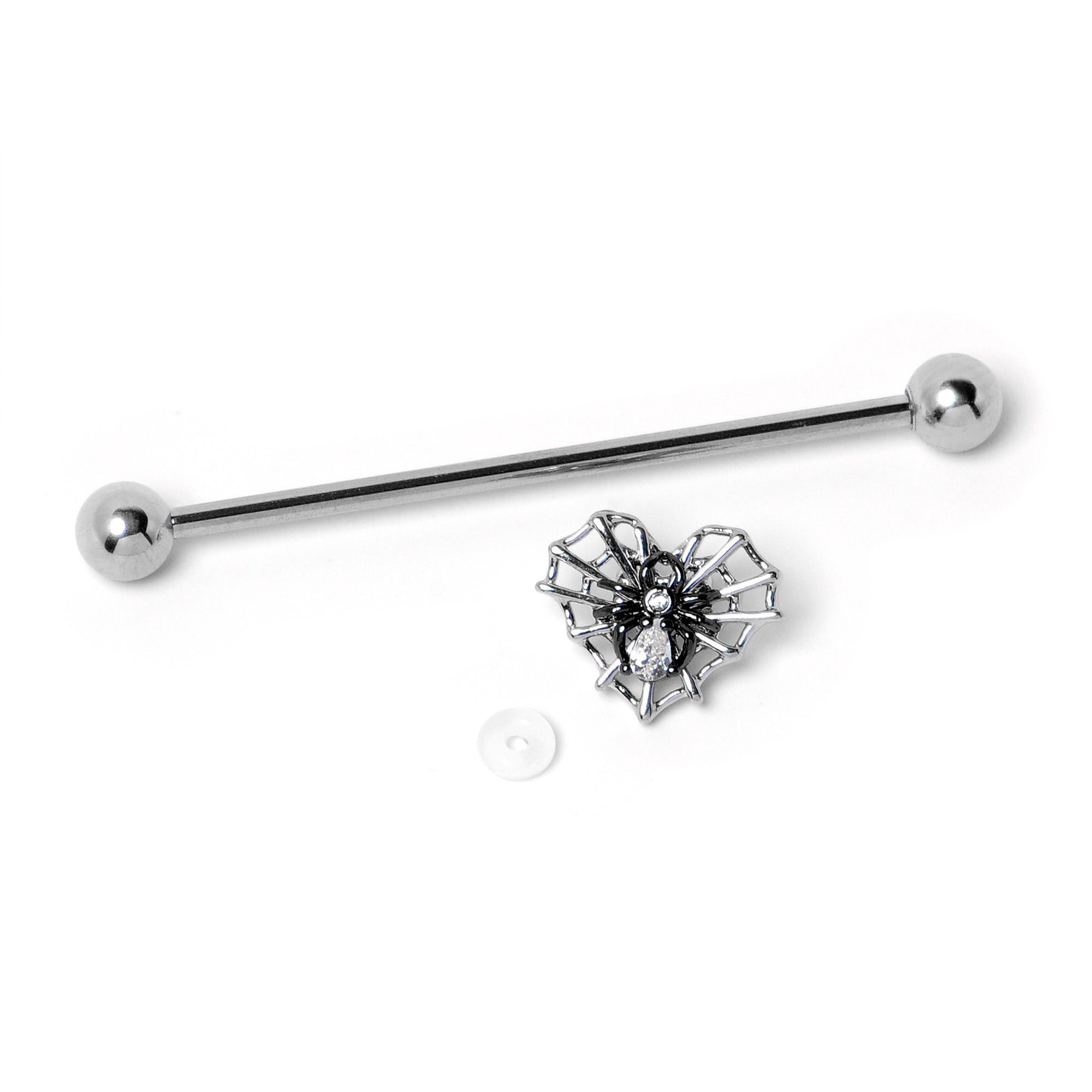 14 Gauge Clear CZ Gem Heart of Spider Industrial Barbell 38mm