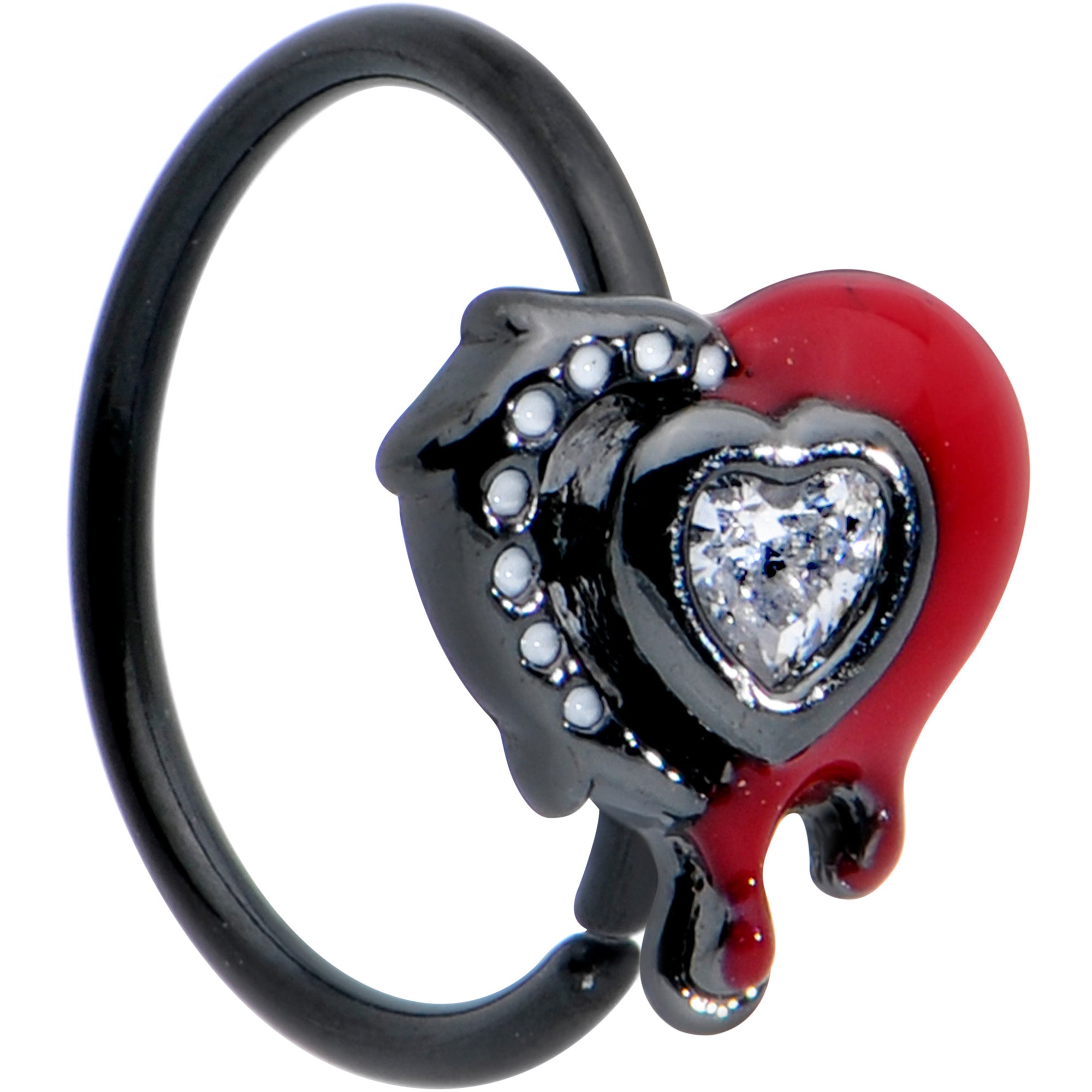 20 Gauge 5/16 Clear Gem Black Bleeding Heart Nose Hoop