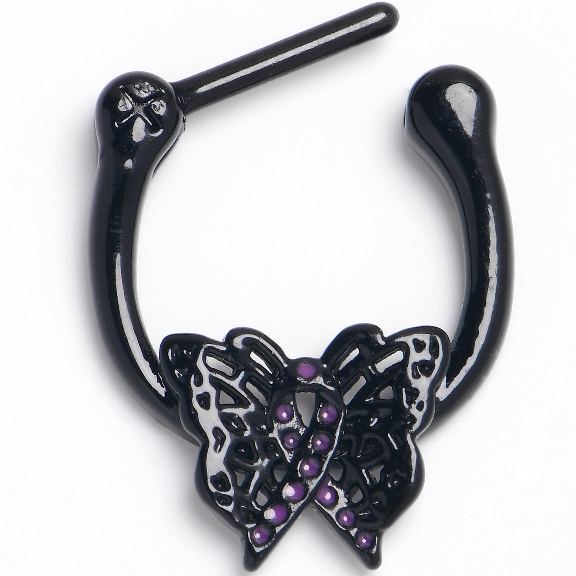 16 Gauge 5/16 Black Purple Beauty in Flight Butterfly Cartilage Clicker