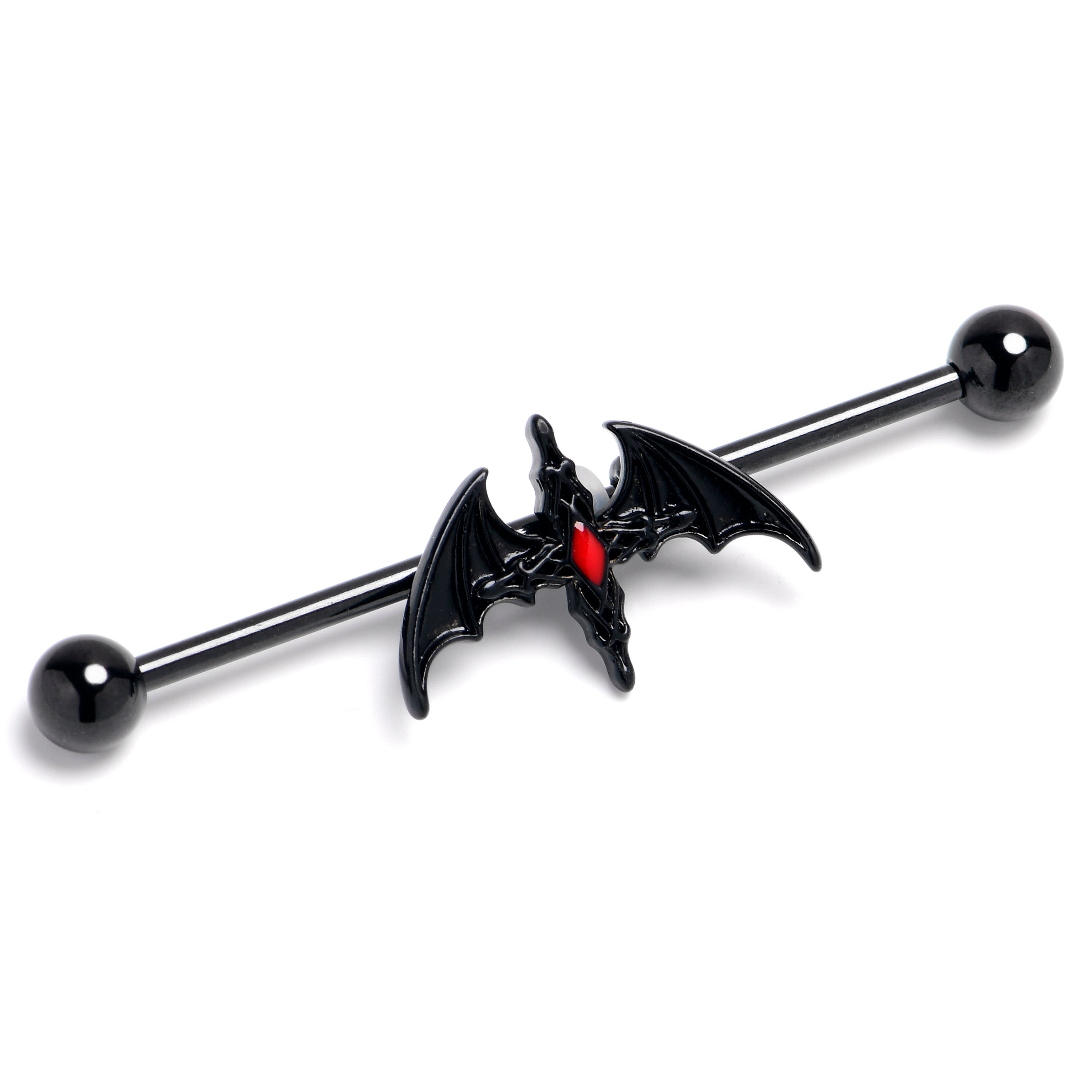 14 Gauge Black Soaring Bat Industrial Barbell 38mm